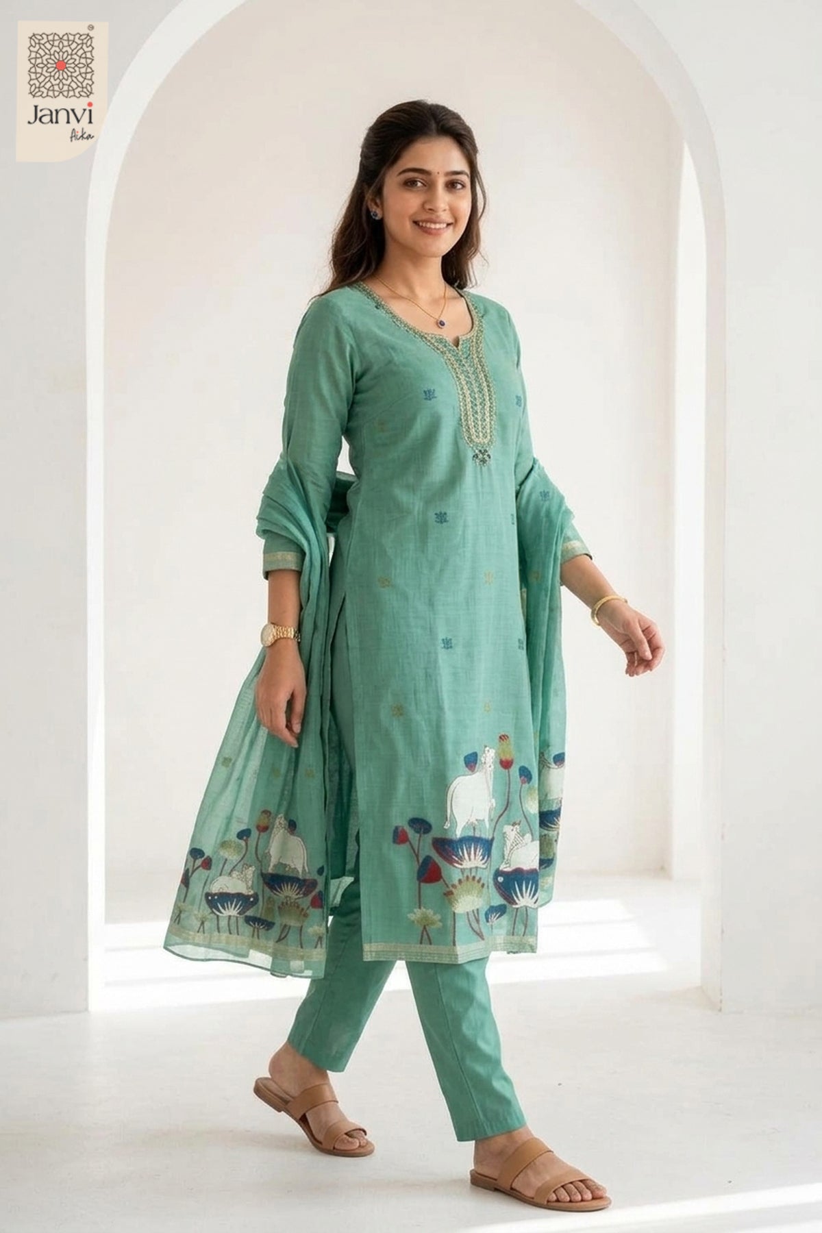 Mint Lotus Embellished Set