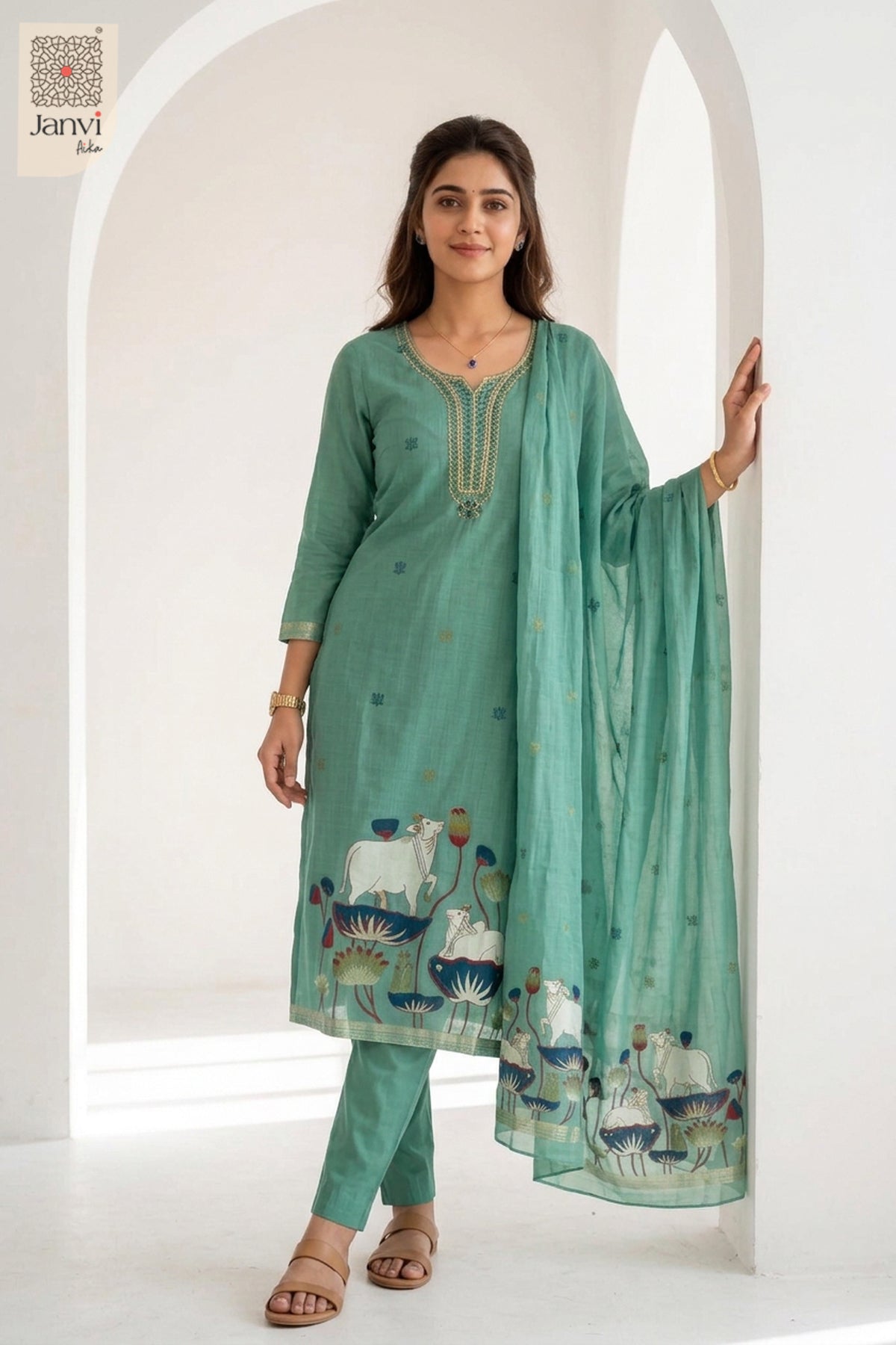 Mint Lotus Embellished Set