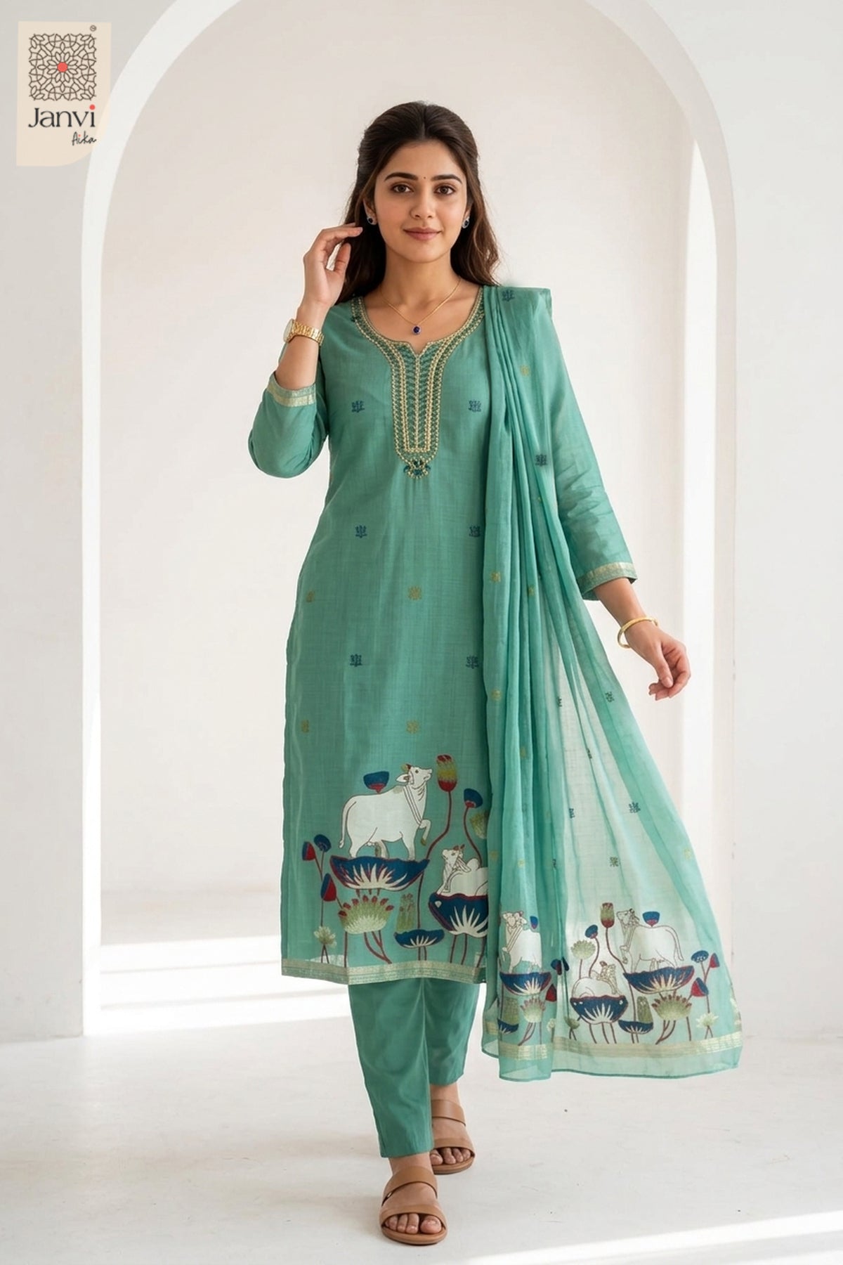 Mint Lotus Embellished Set
