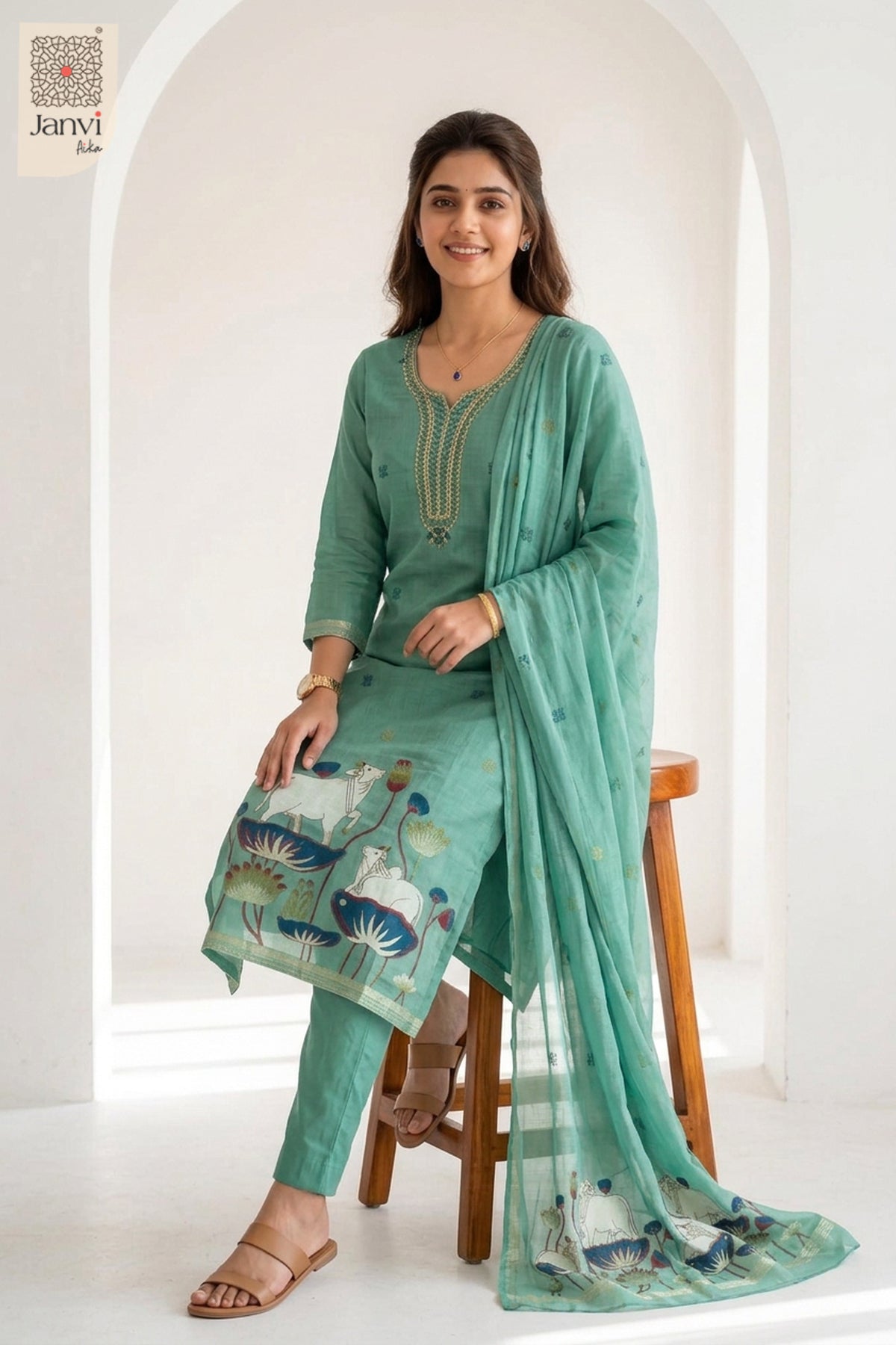 Mint Lotus Embellished Set