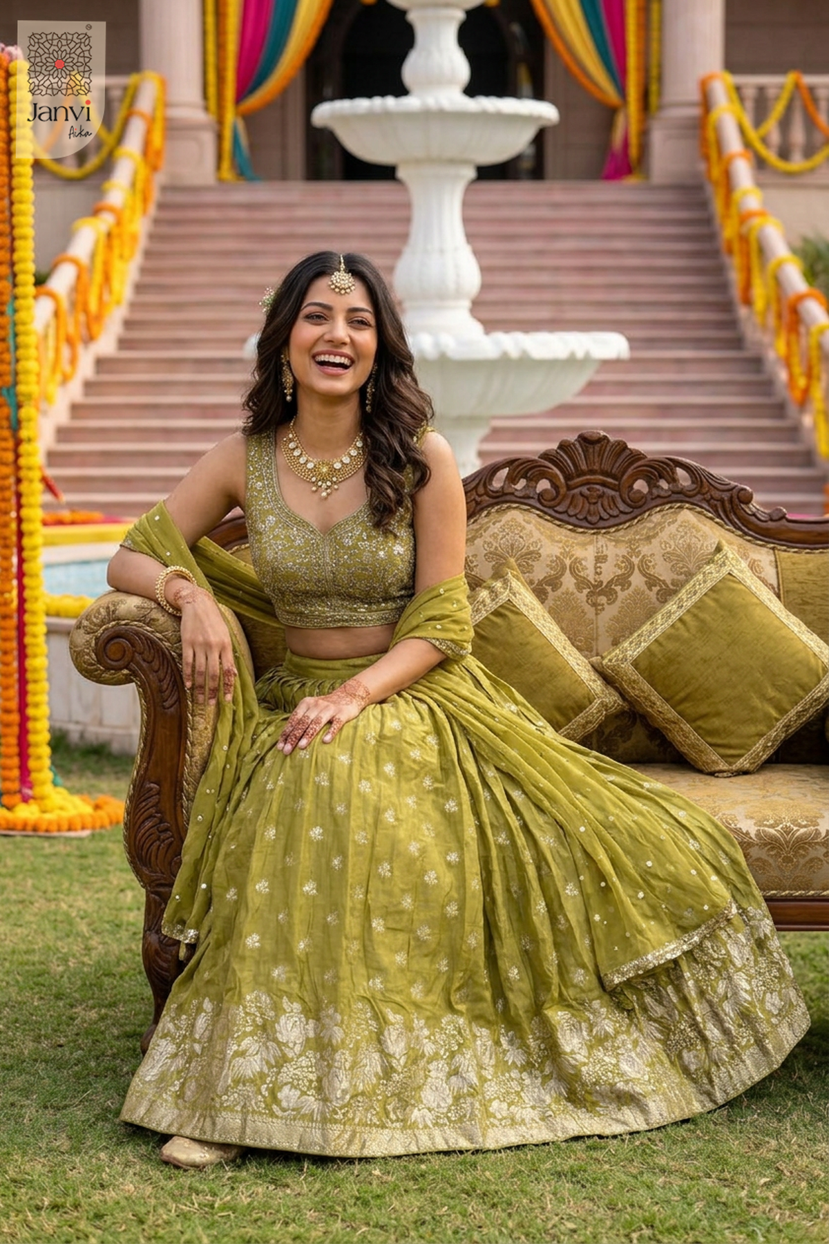 Moss Petal Glow Crop Top Lehenga