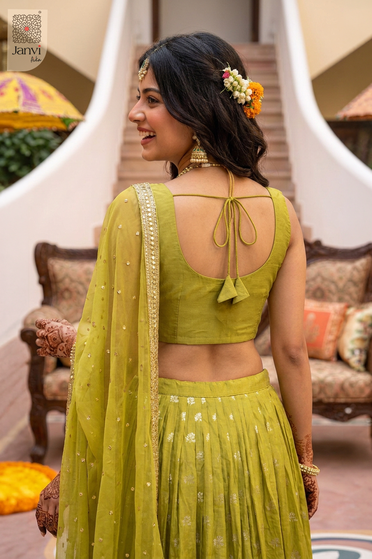 Moss Petal Glow Crop Top Lehenga