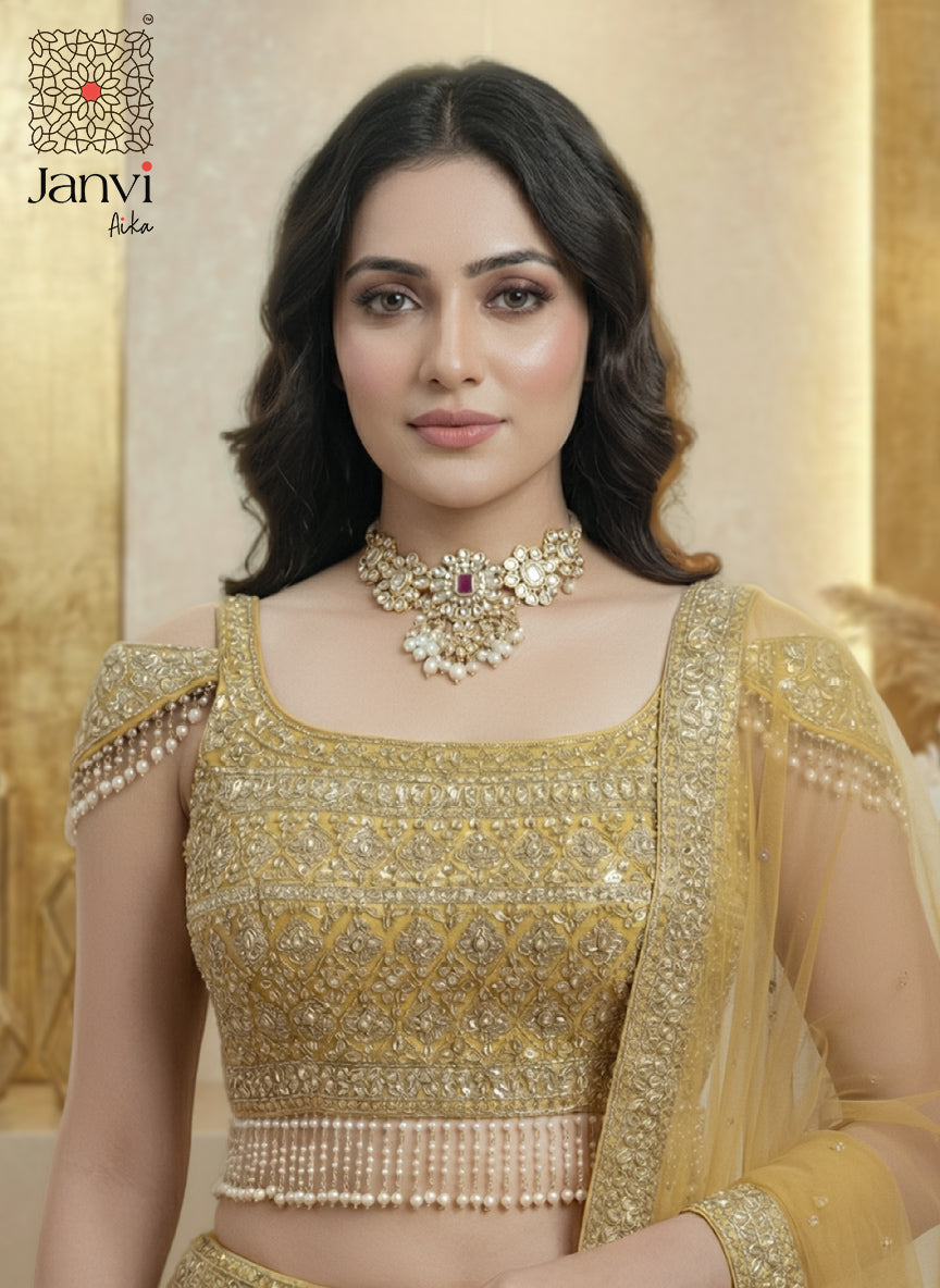 Mustard Gold Sequin Georgette Lehenga Set