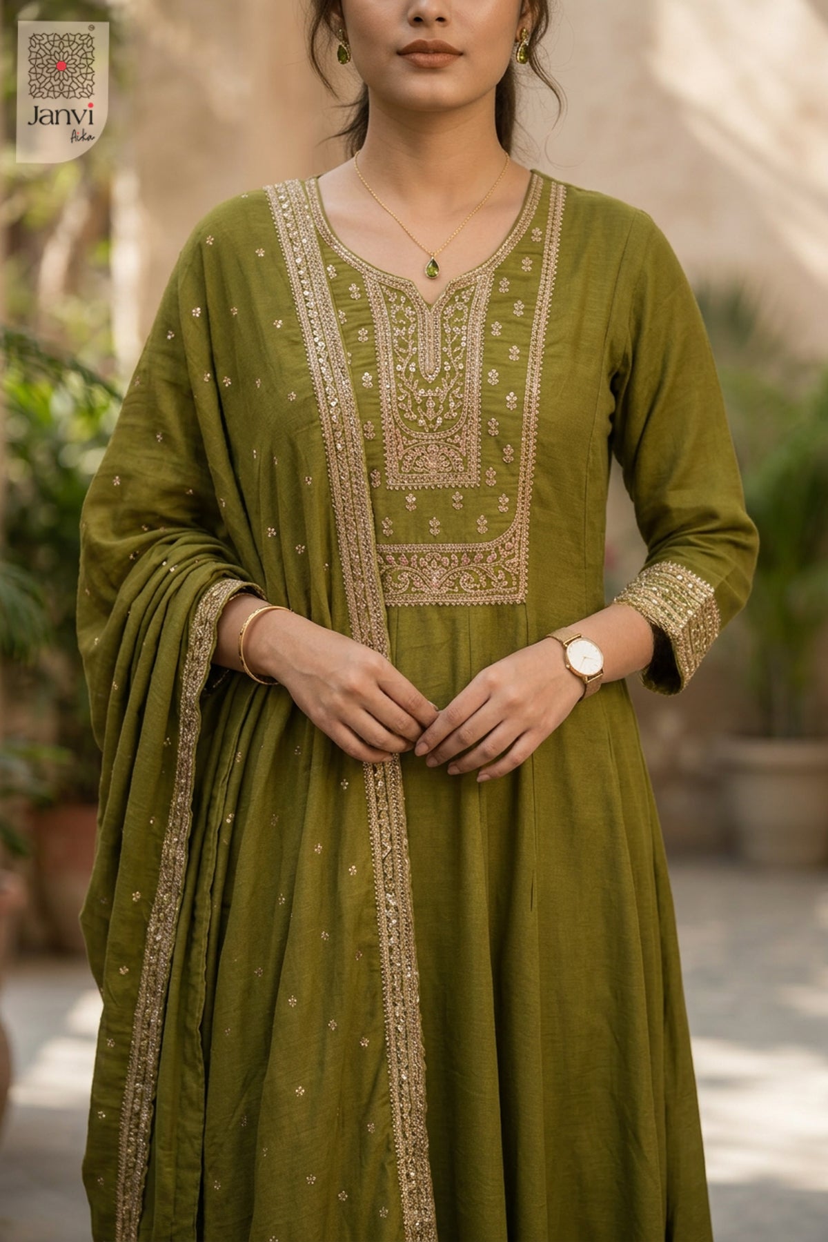 Back view showing neckline styling of Noor Olivia for women's clothing online shopping.