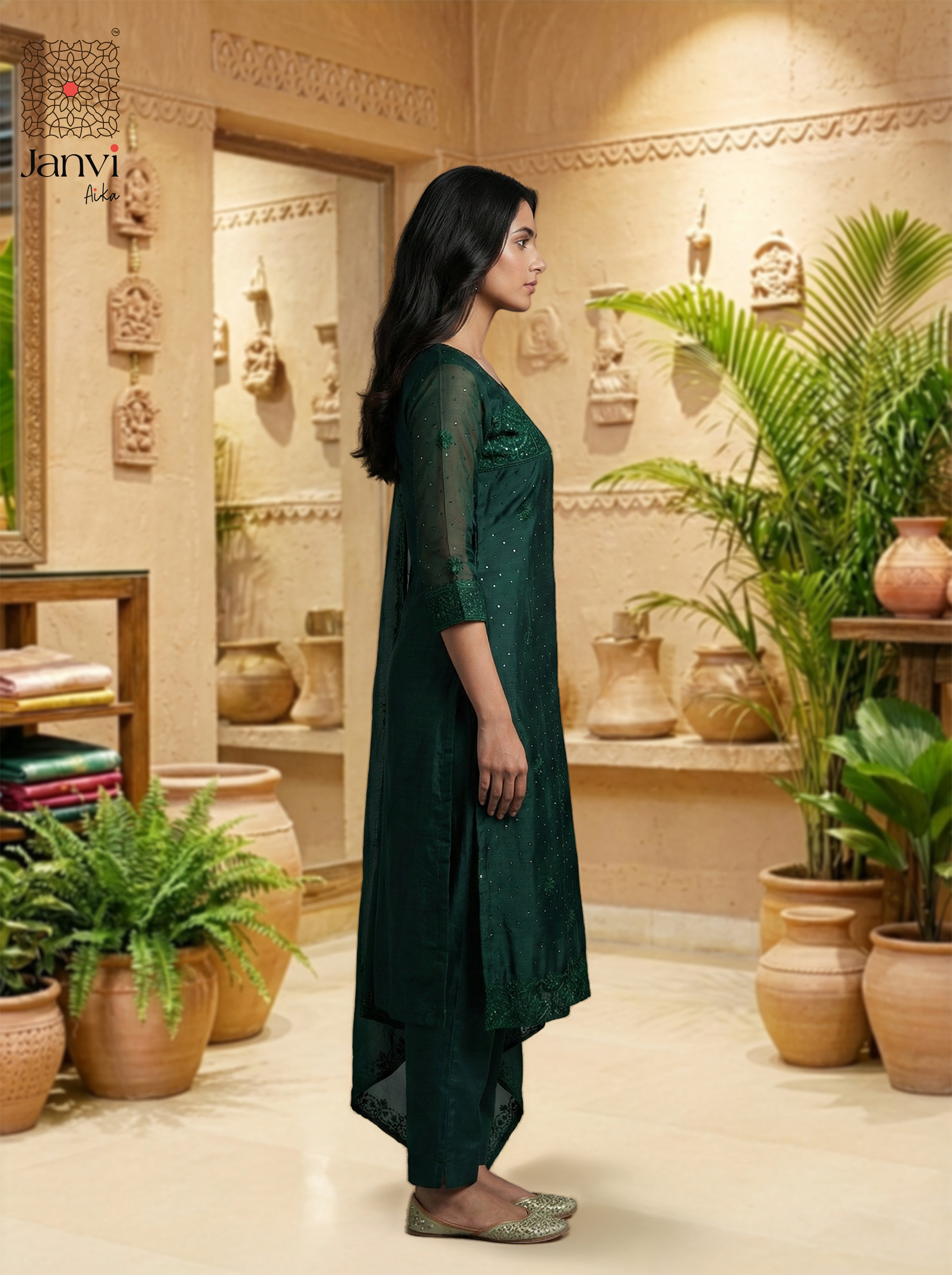 Nyra Deep Green Couture Chudidhar Set