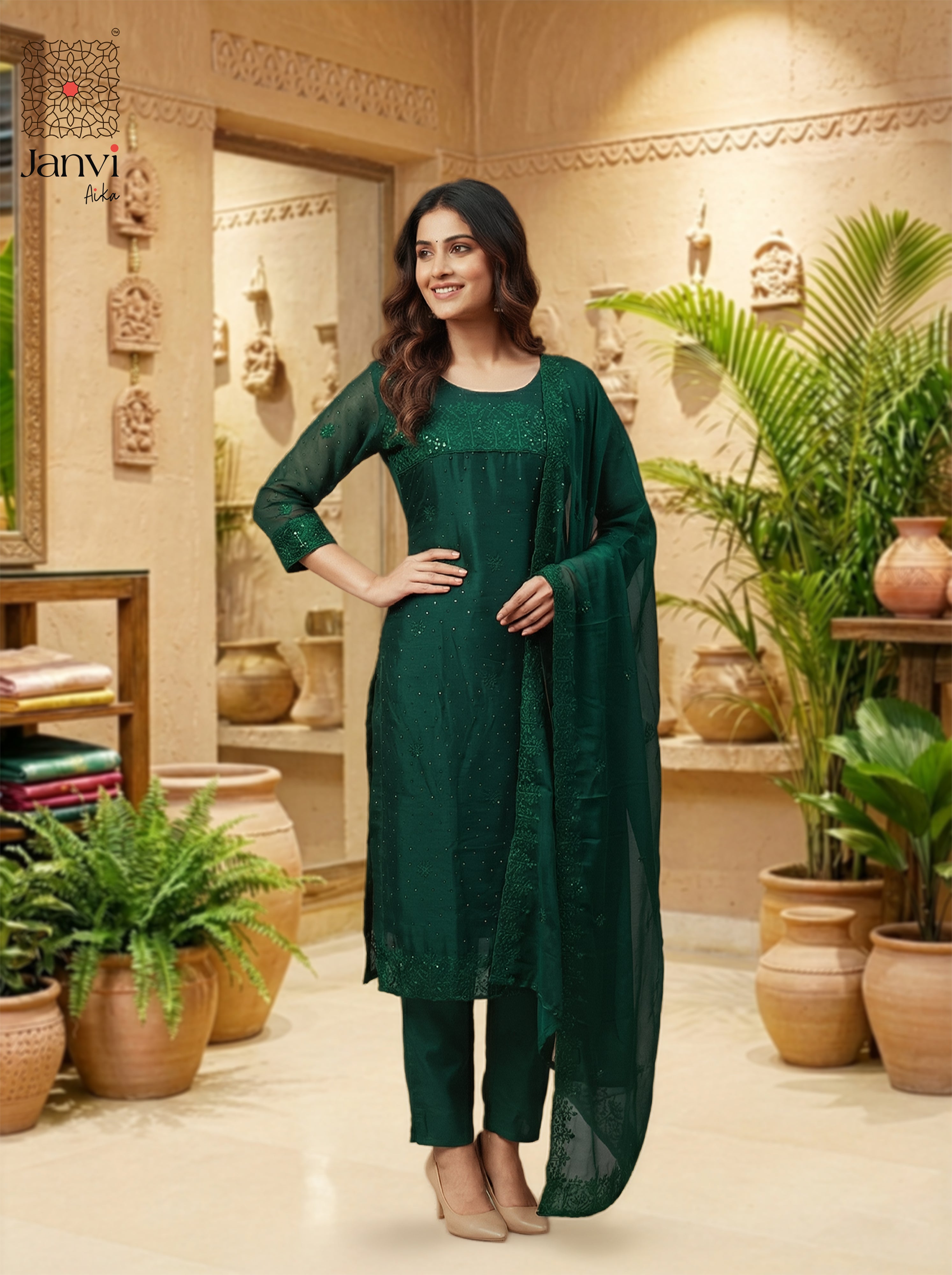Nyra Deep Green Couture Chudidhar Set