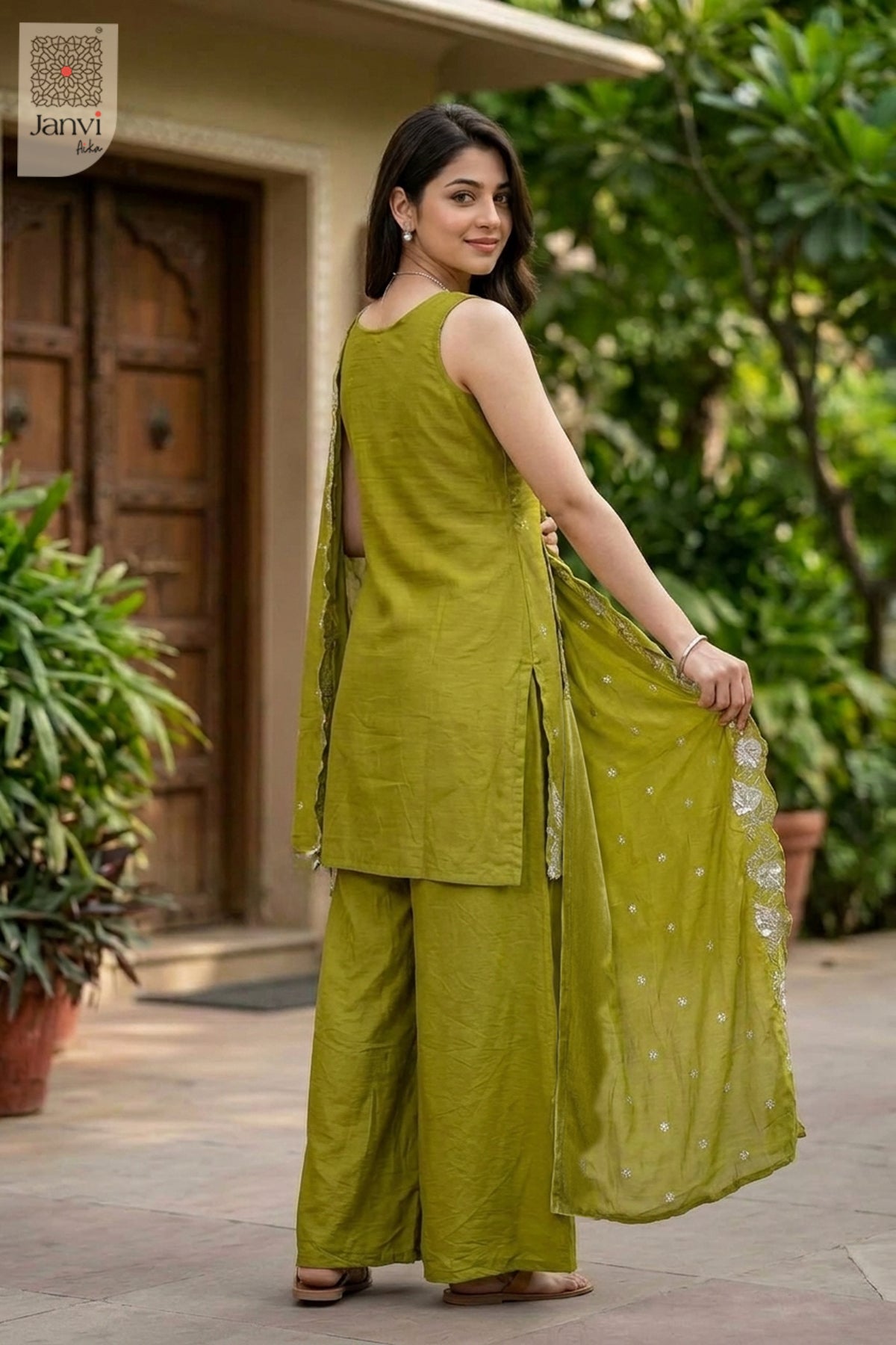 Olive Garland Sharara Set