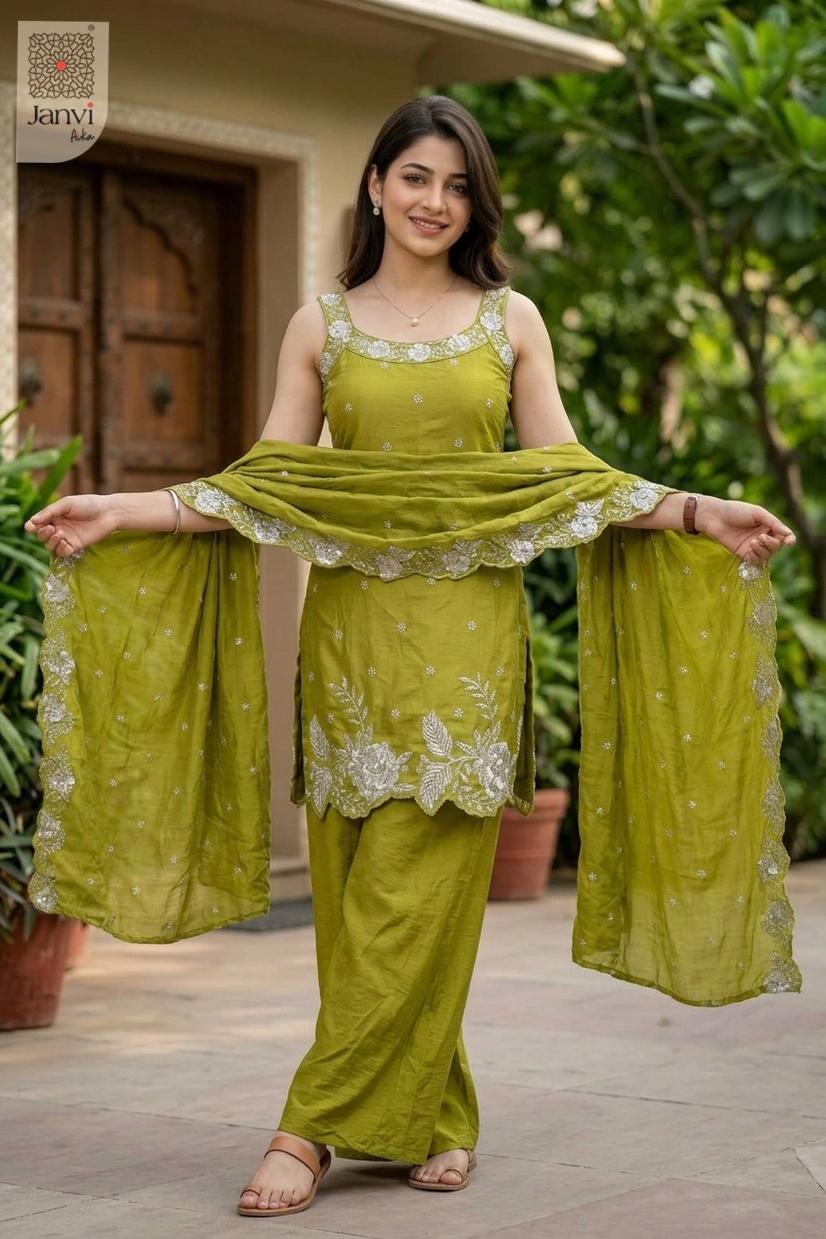 Olive Garland Sharara Set