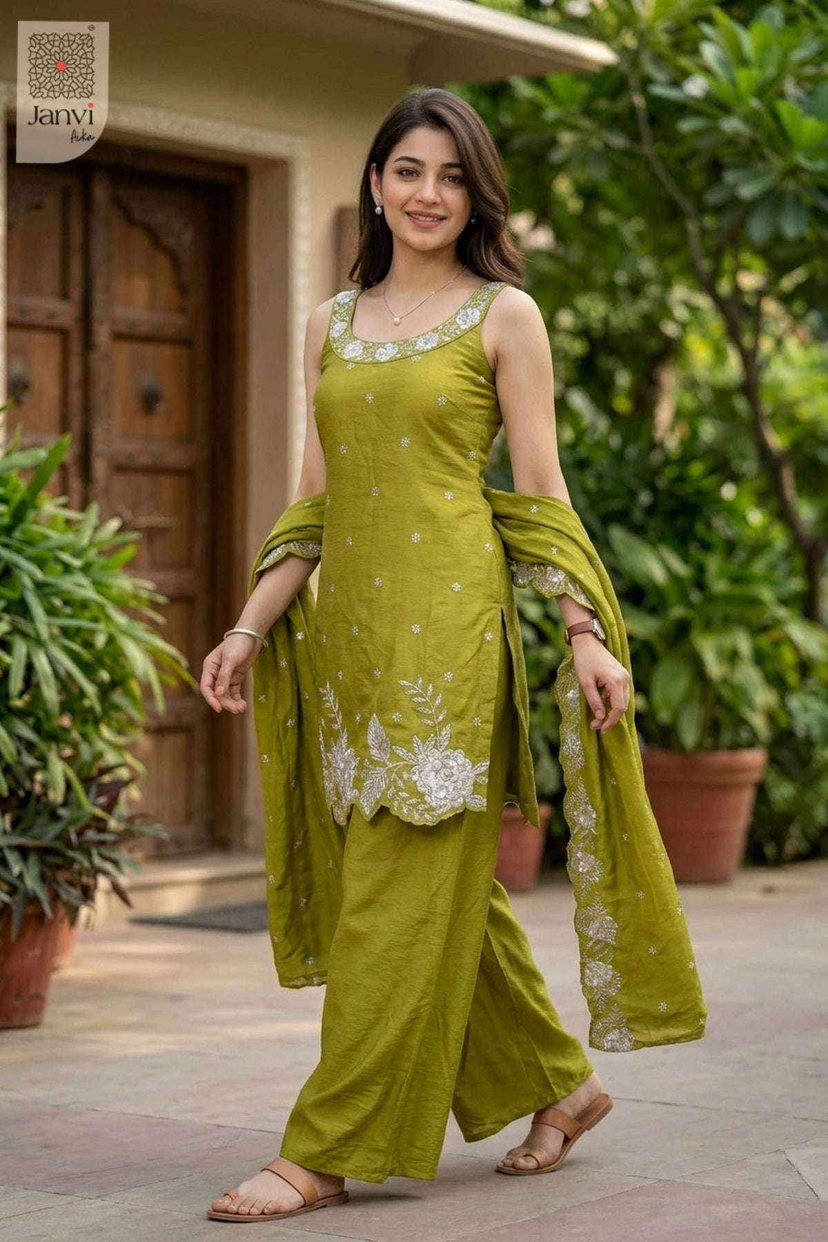 Olive Garland Sharara Set