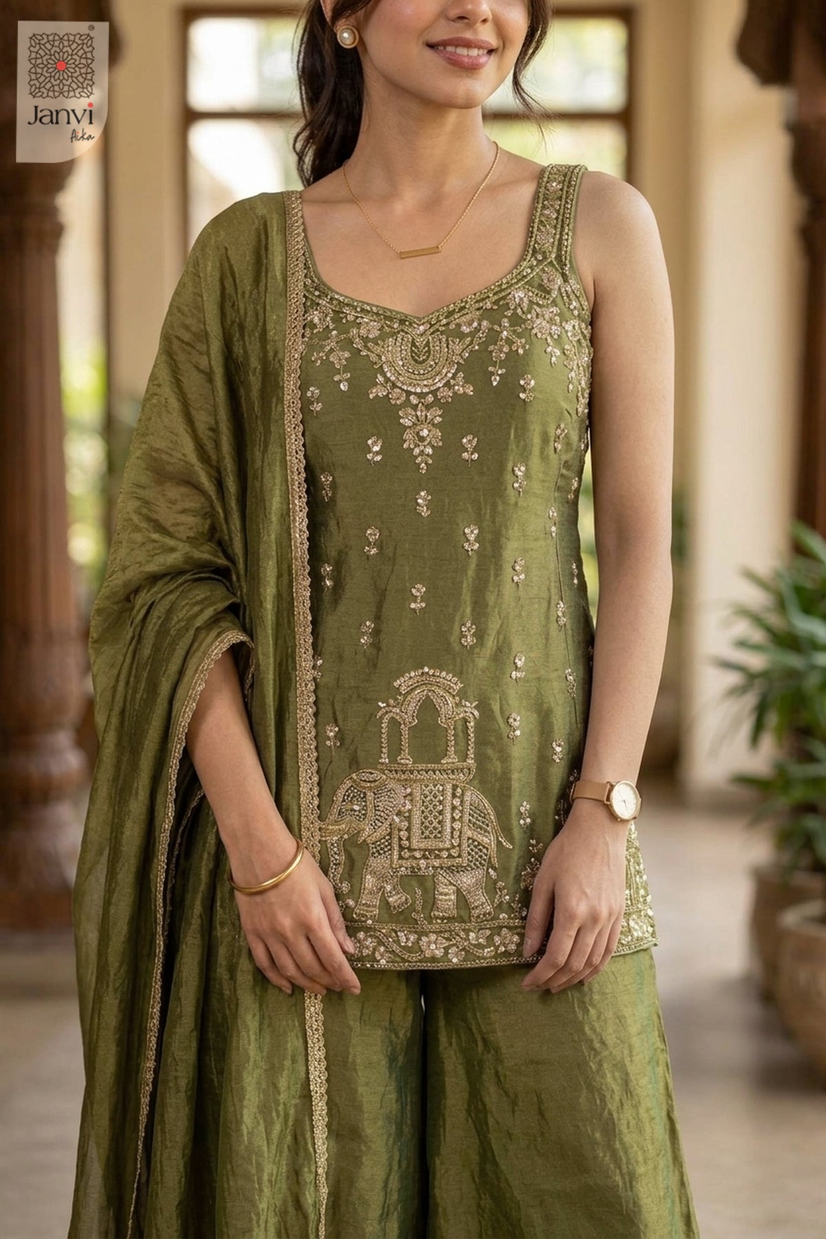 Olive Mirage Sharara Set