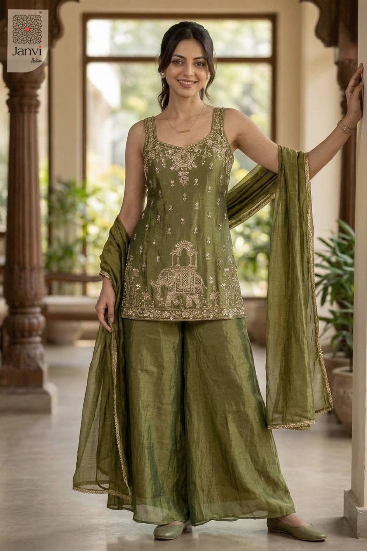 Olive Mirage Sharara Set