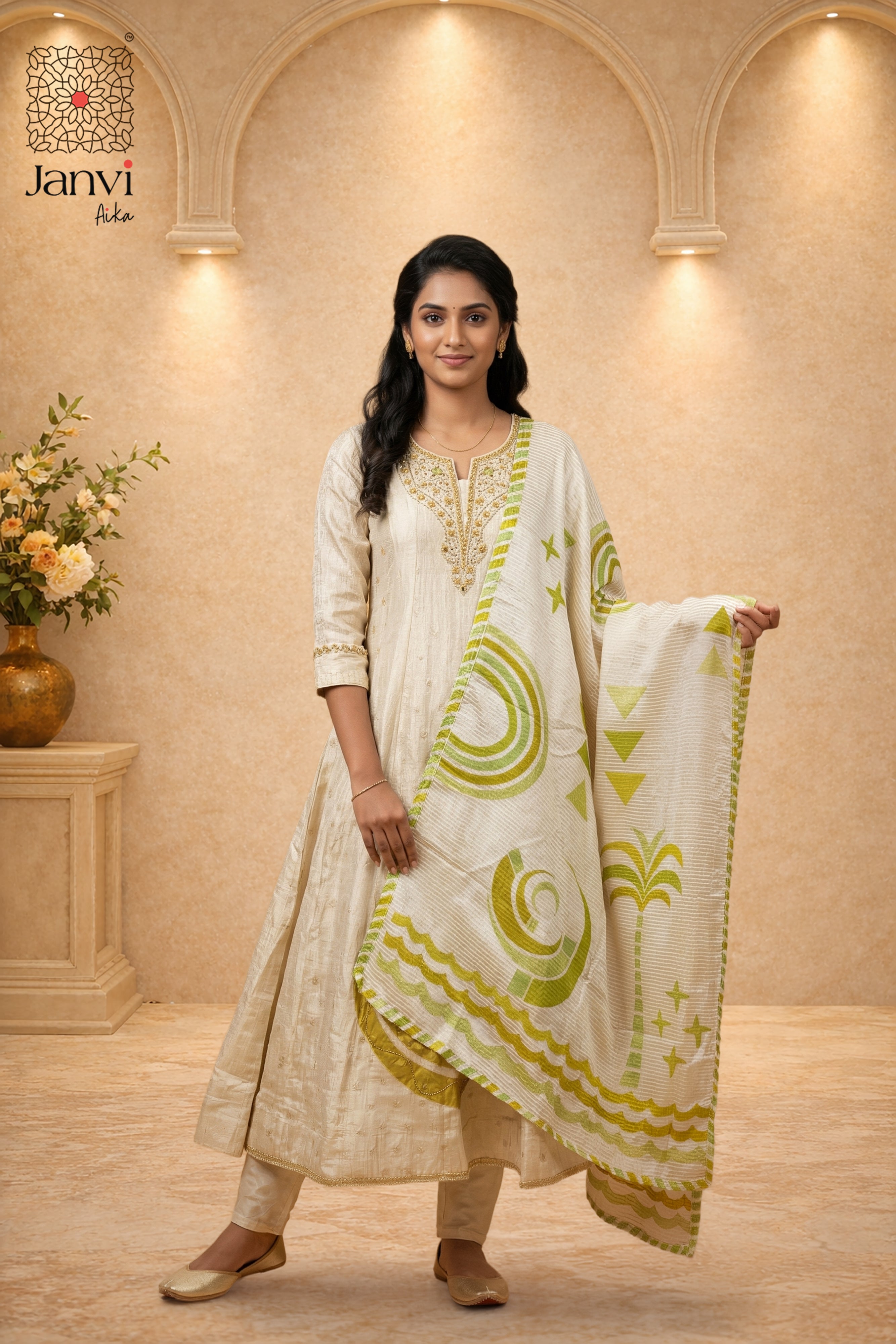 Pista Swirl Anarkali Dress