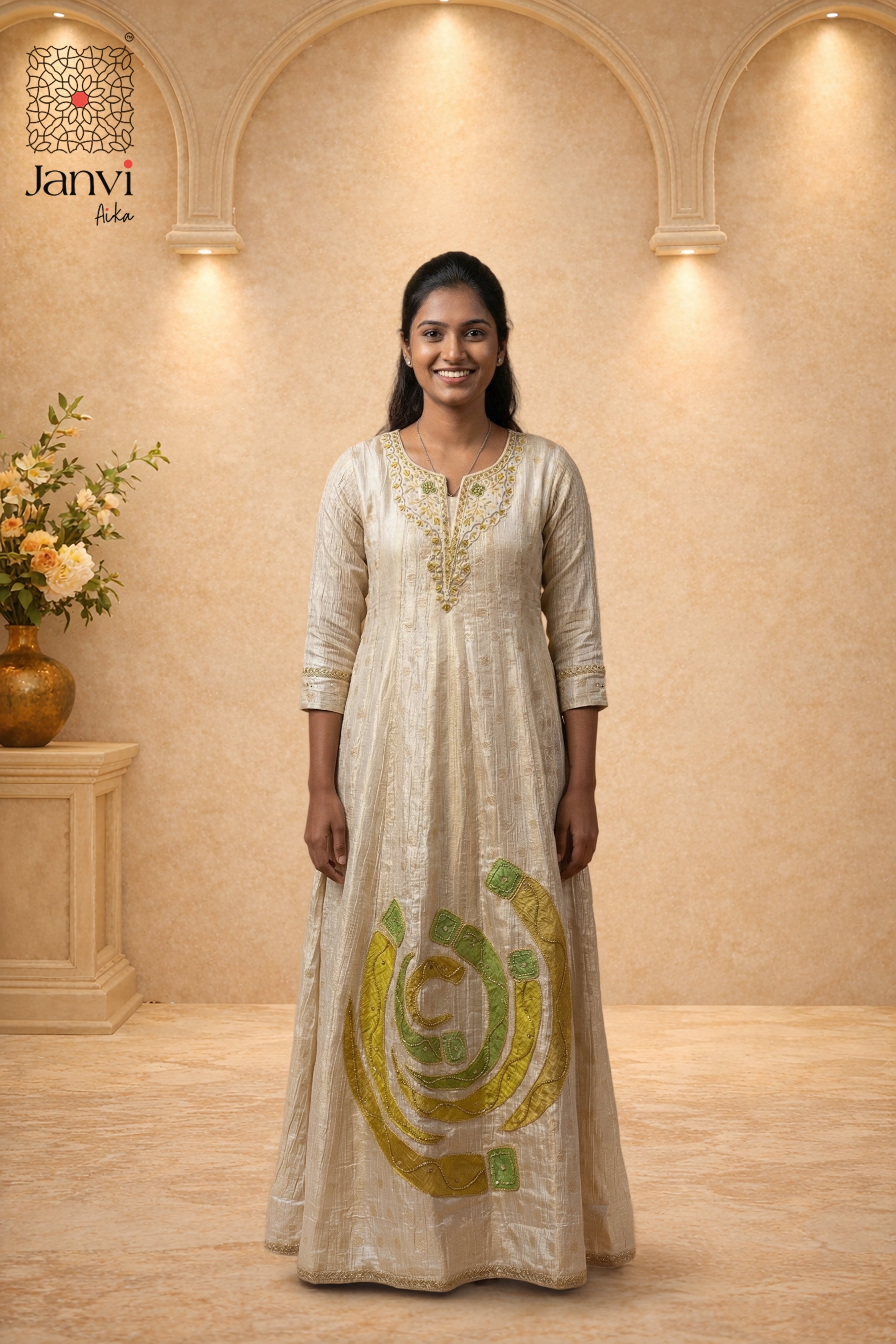 Pista Swirl Anarkali Dress