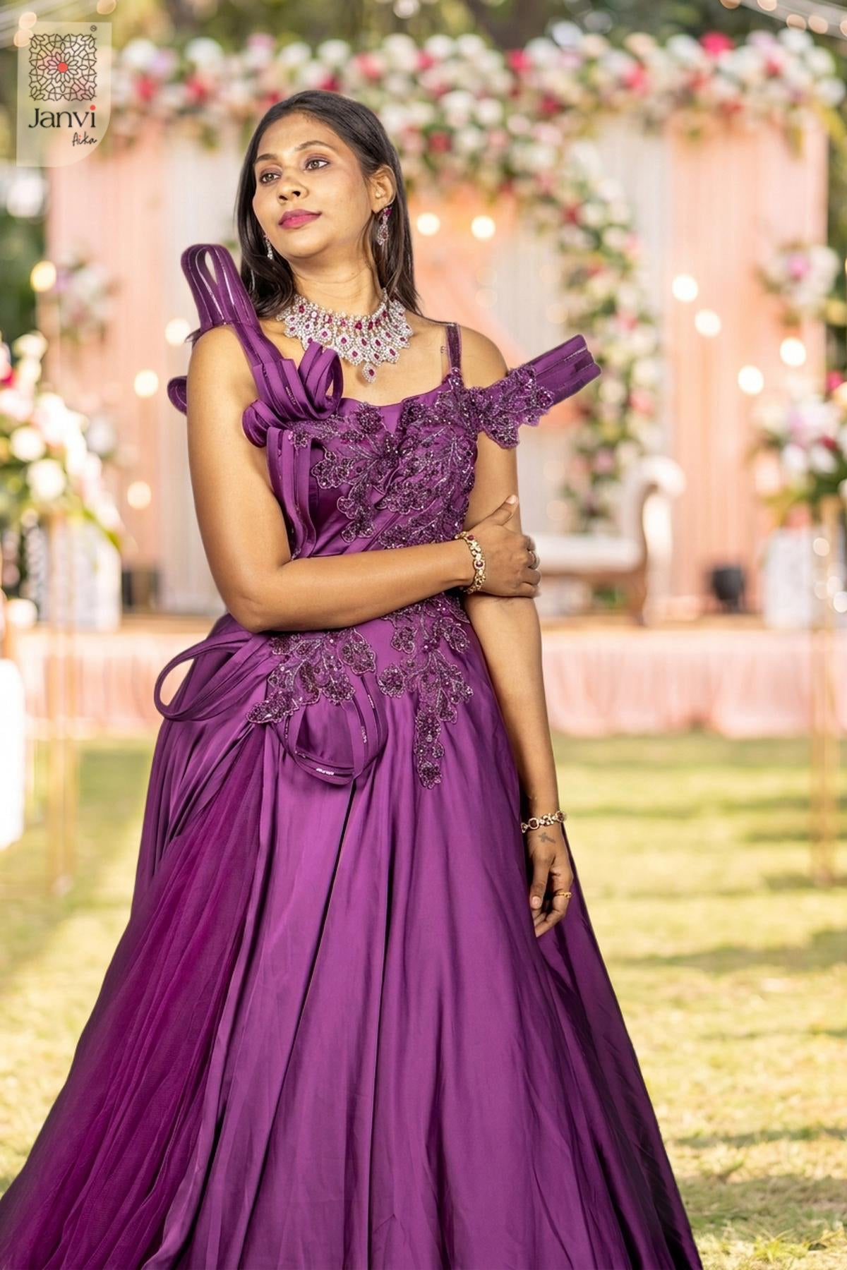 Turn heads with this mesmerizing side profile of an exquisite womens long gown crafted for events.