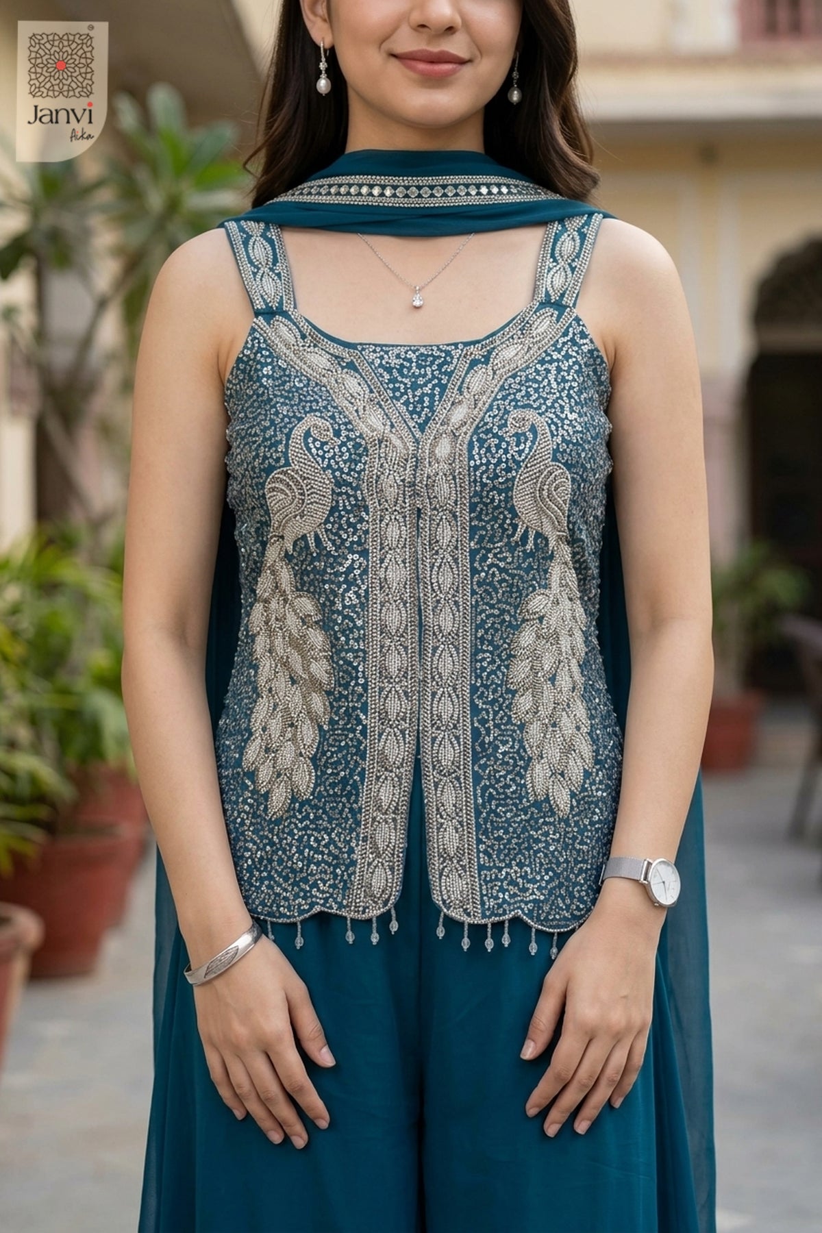 Peacock Teal Sharara Set