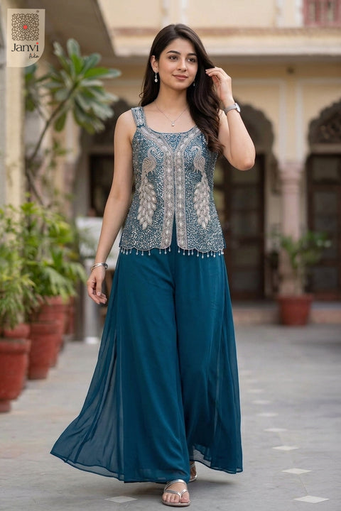 Peacock Teal Sharara Set