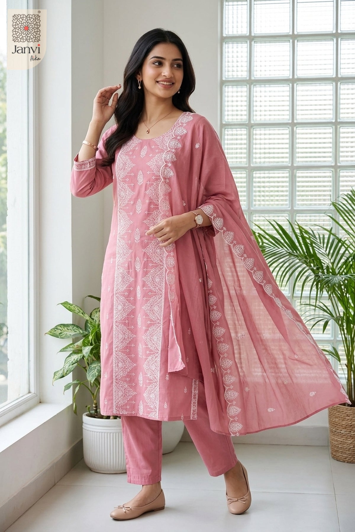 Pink Zariya Intricate Embroidered Straight Kurta