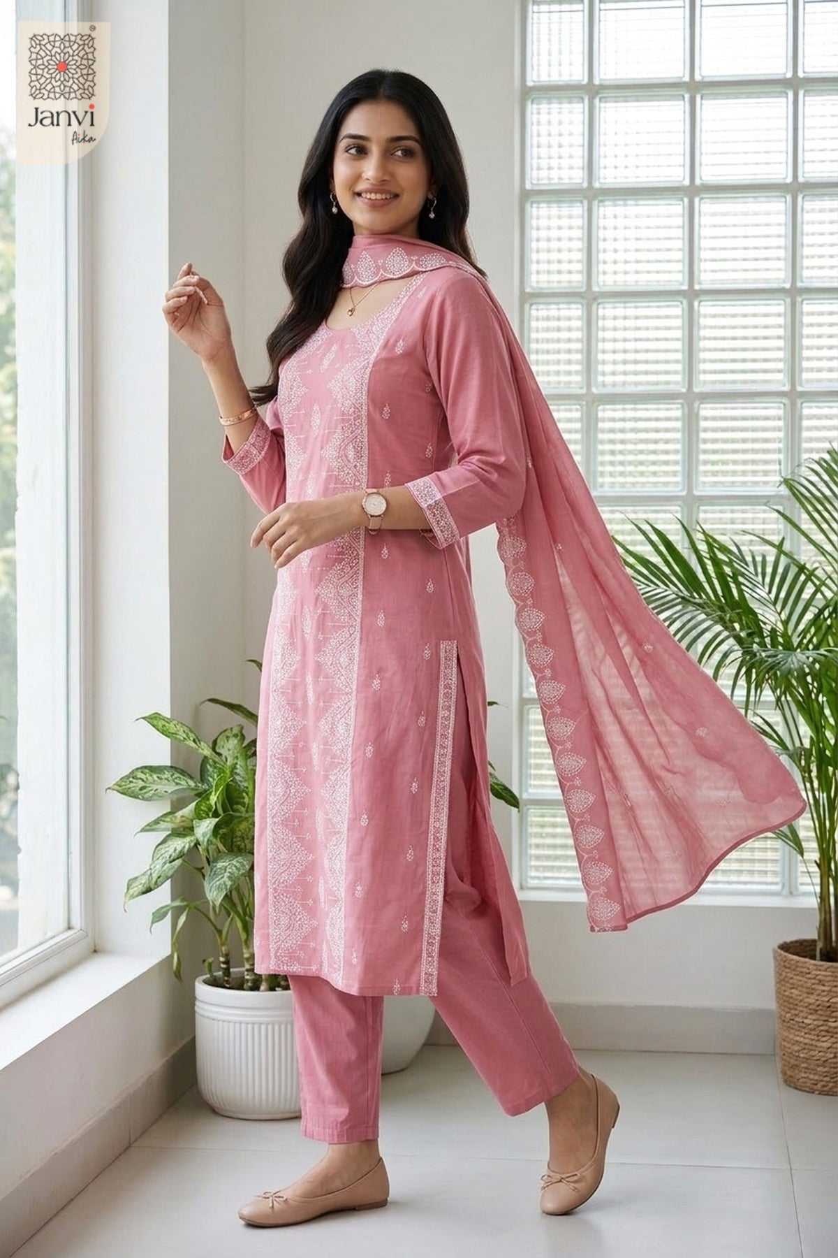 Pink Zariya Intricate Embroidered Straight Kurta