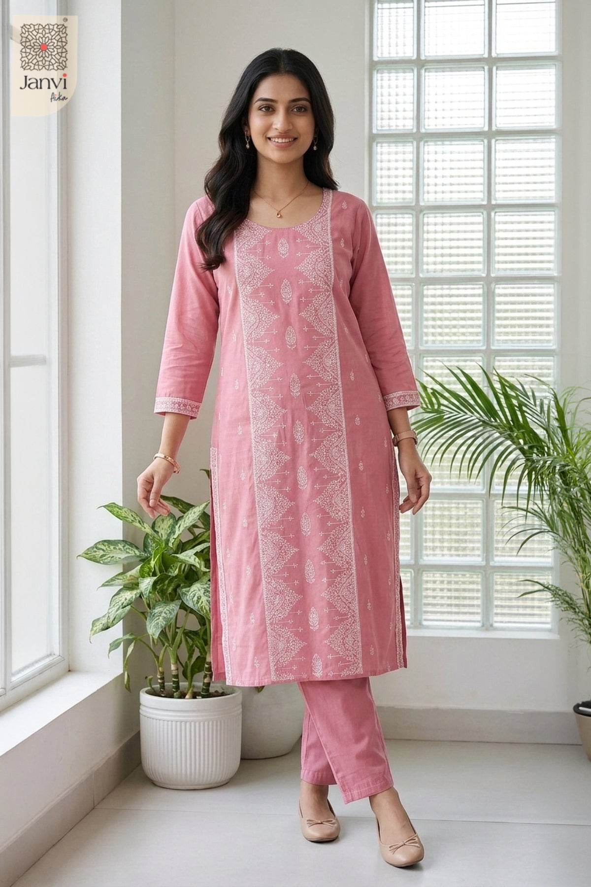 Pink Zariya Intricate Embroidered Straight Kurta