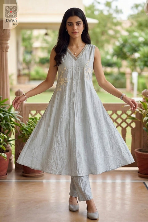 Platinum Petals Royal Mirrorwork Kurta