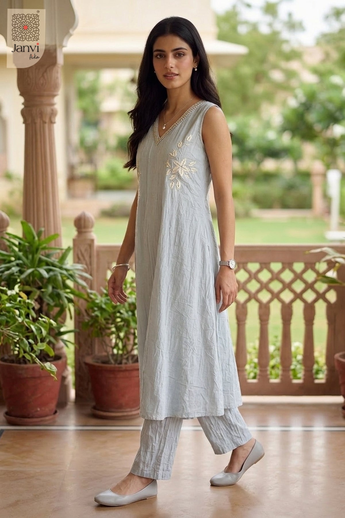 Platinum Petals Royal Mirrorwork Kurta