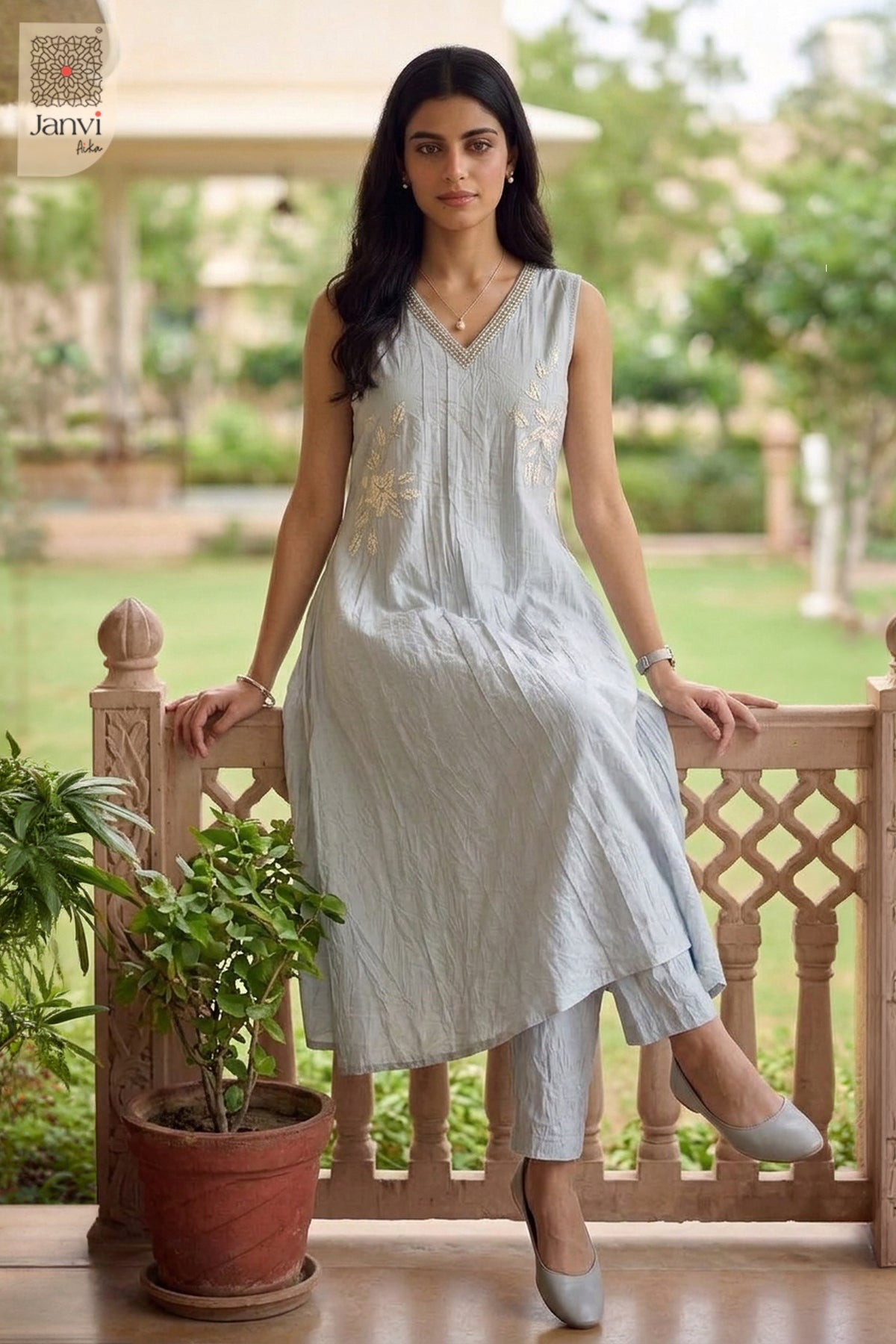 Platinum Petals Royal Mirrorwork Kurta