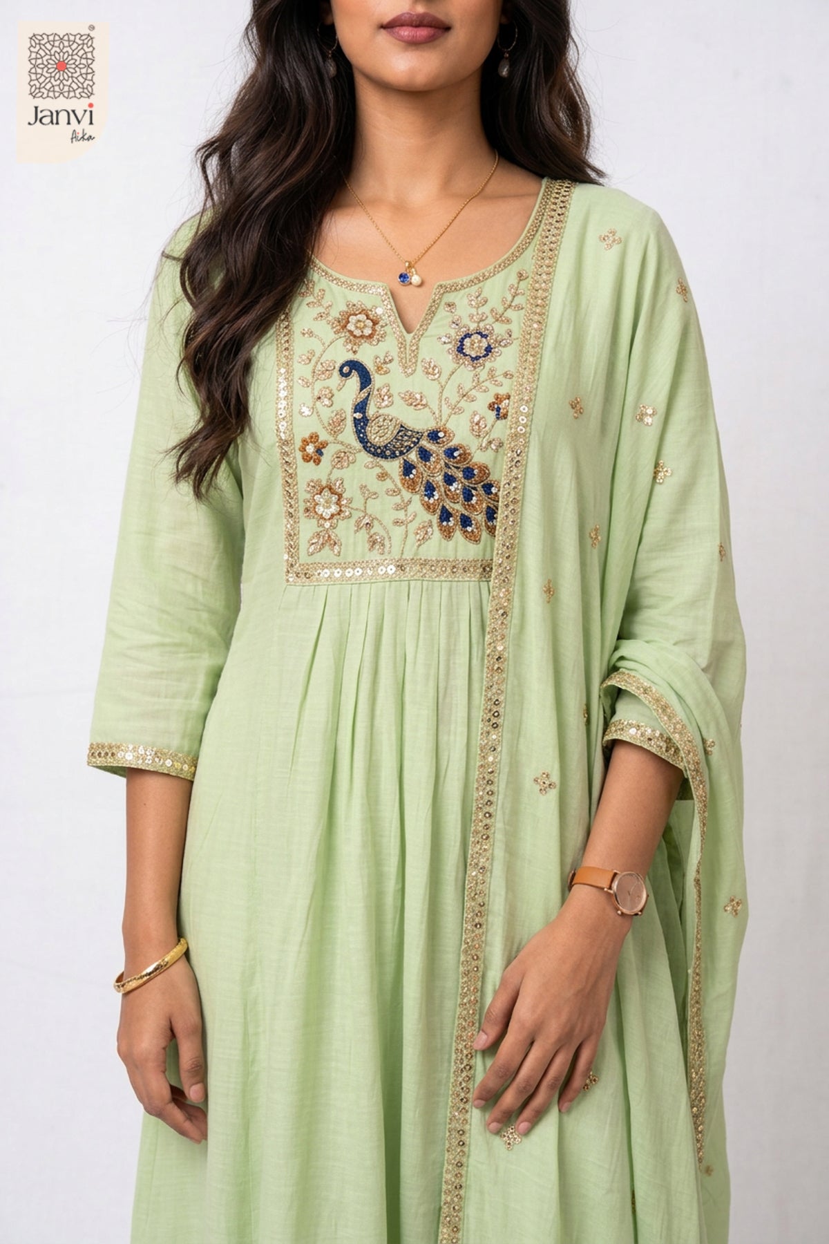 Plumage Lattice Embroidered Notch Neck