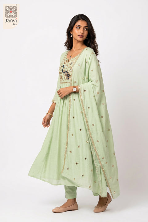 Plumage Lattice Embroidered Notch Neck