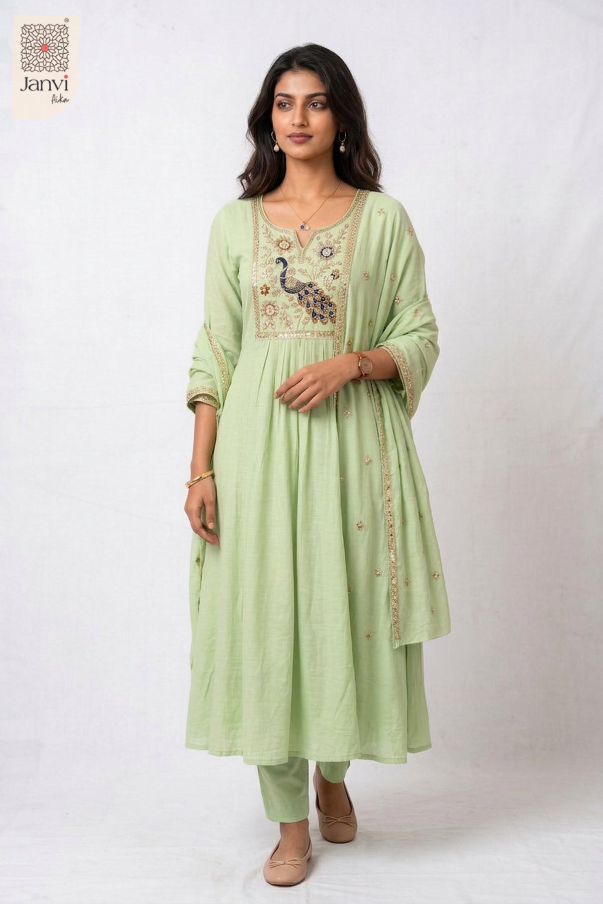 Plumage Lattice Embroidered Notch Neck
