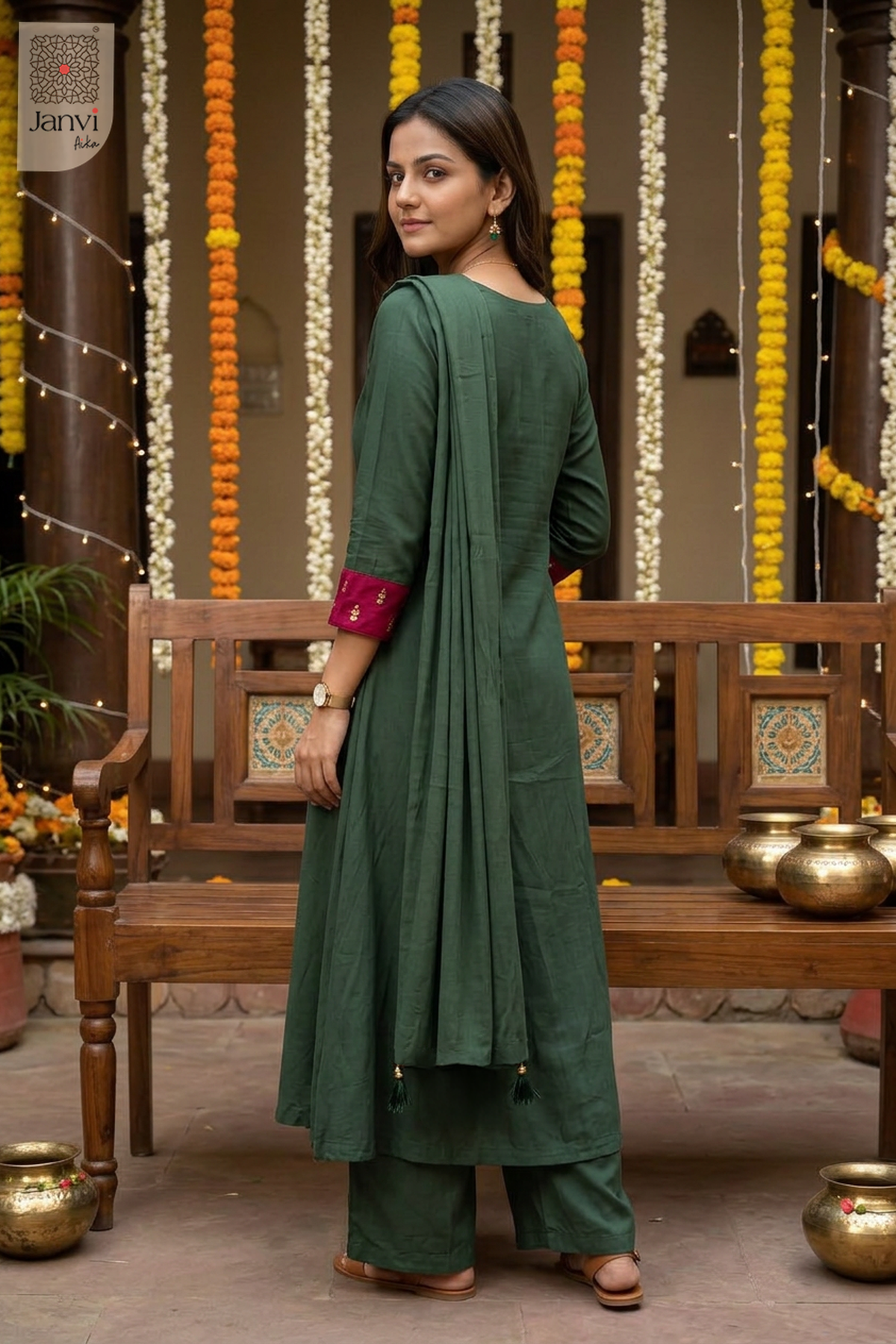 Rangrez Mirrorwork Notch Neck Anarkali