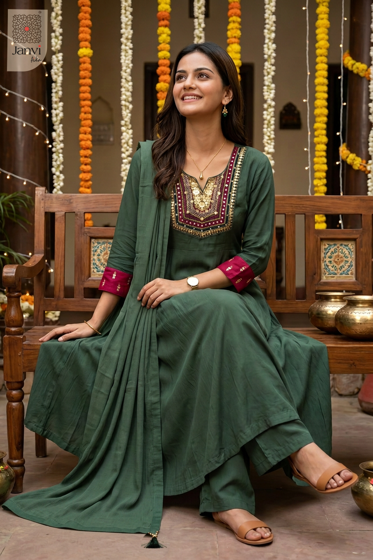 Rangrez Mirrorwork Notch Neck Anarkali