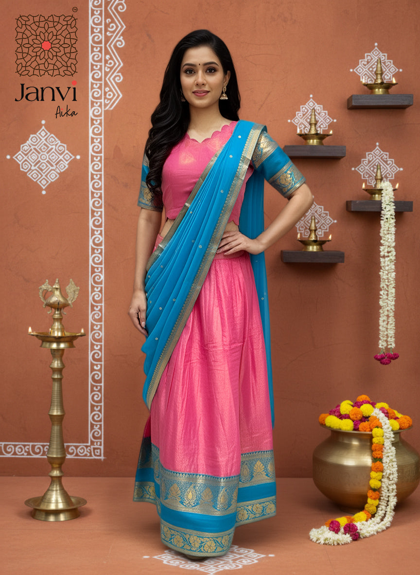 Rose Lagoon Half Saree Lehenga Set