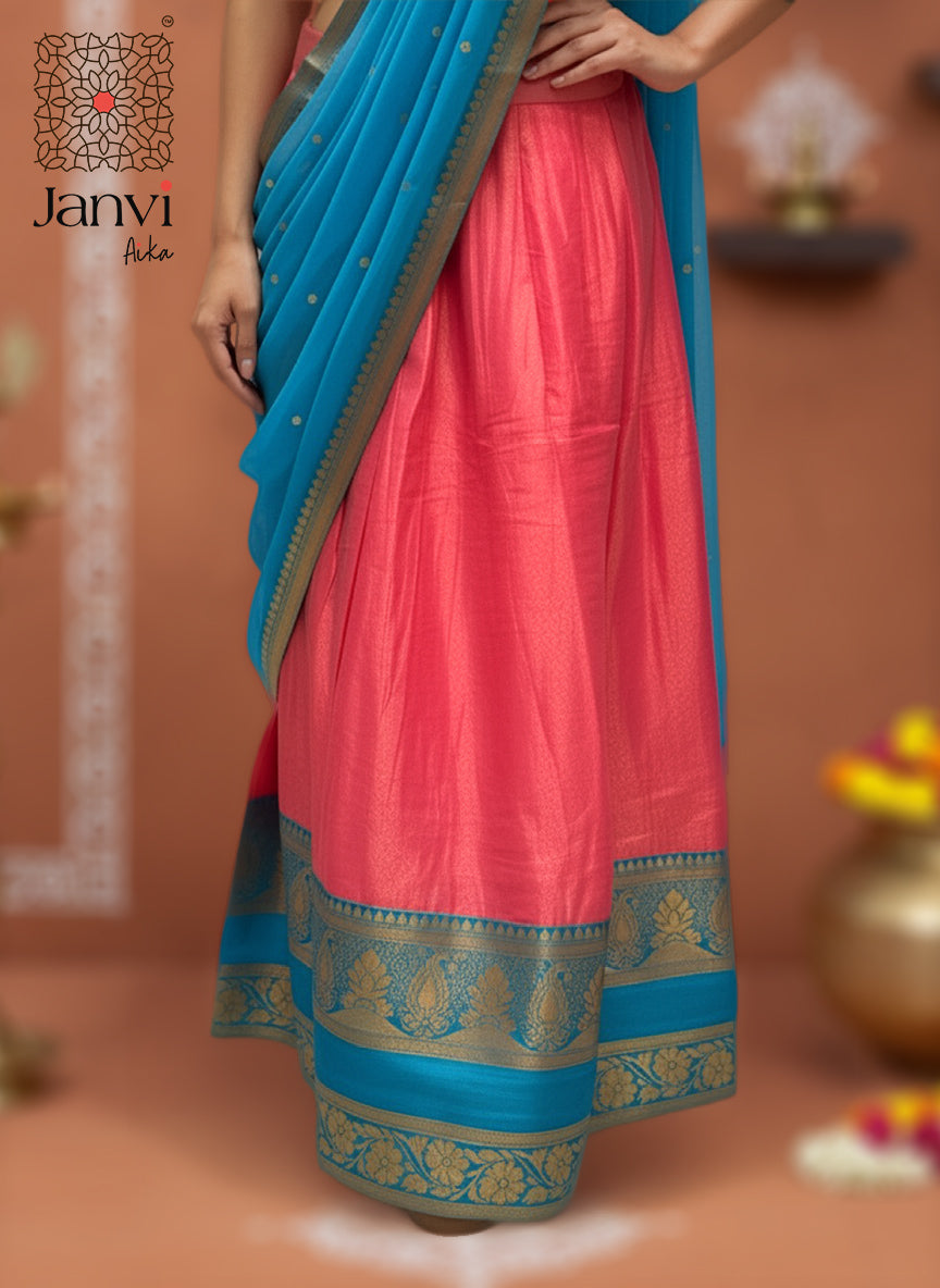 Rose Lagoon Half Saree Lehenga Set