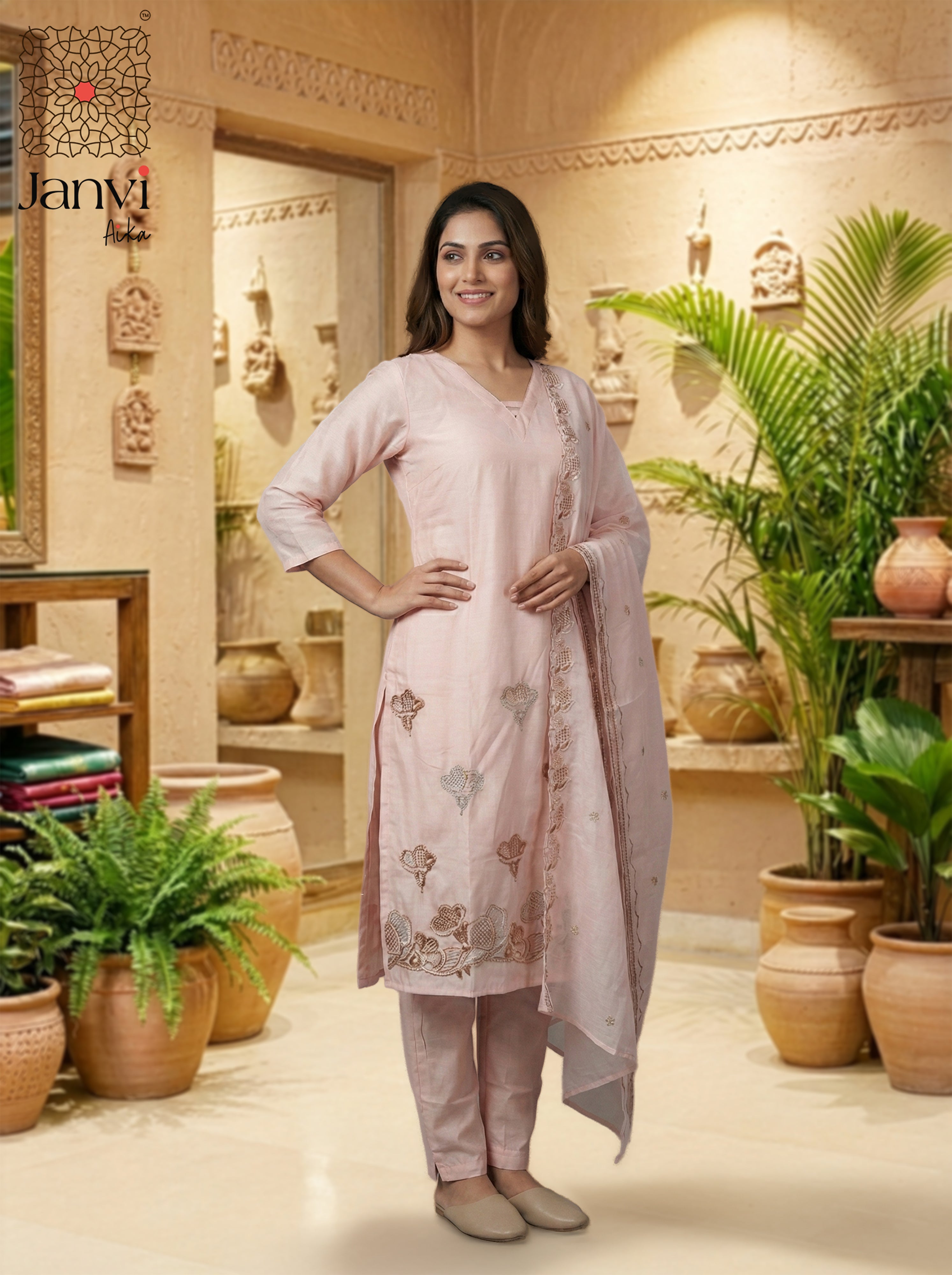 Roselyn Soft Blush Chudidhar Set