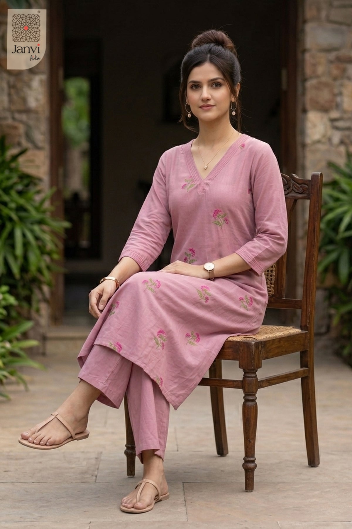Rose Petal Embroidered Kurta