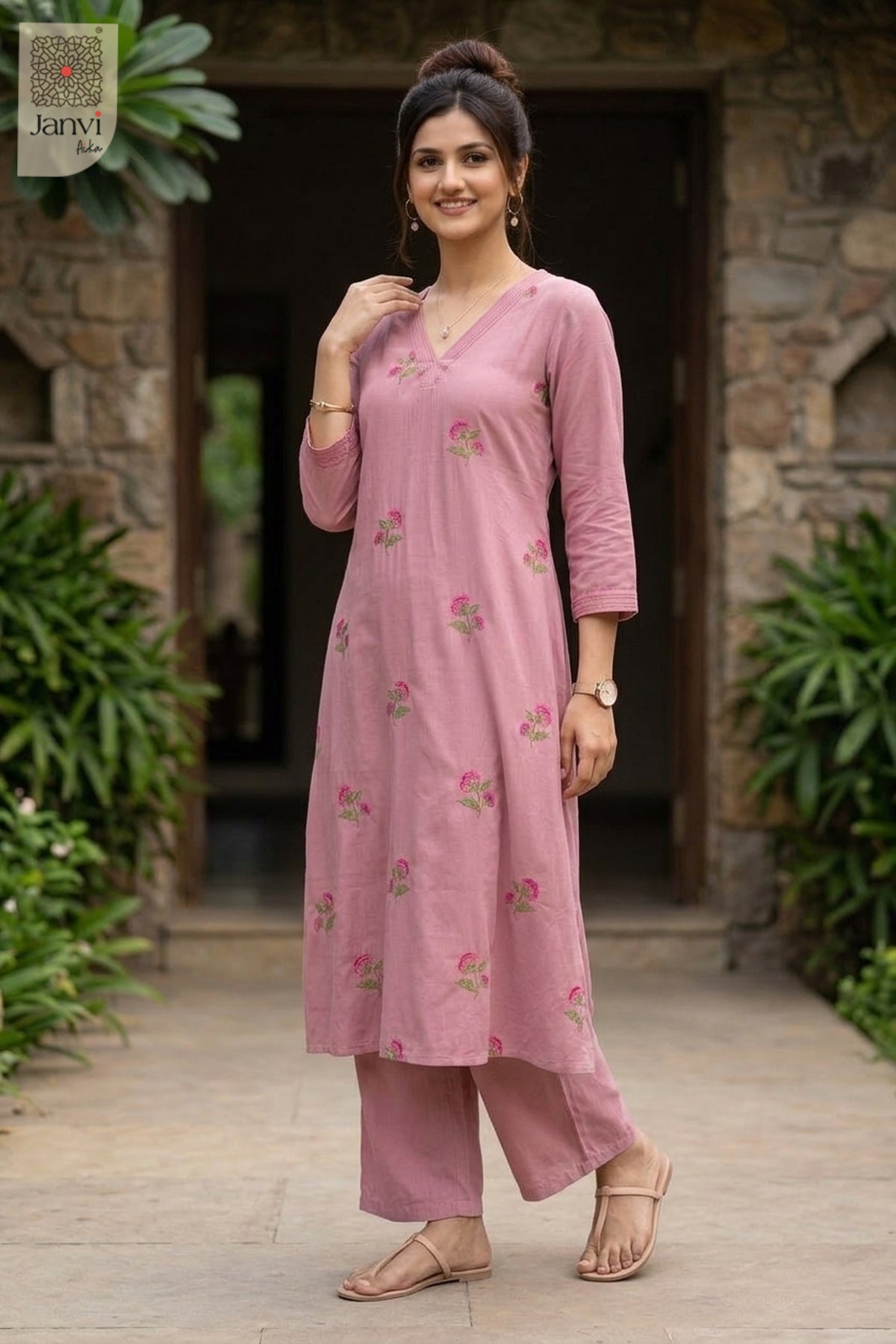 Rose Petal Embroidered Kurta