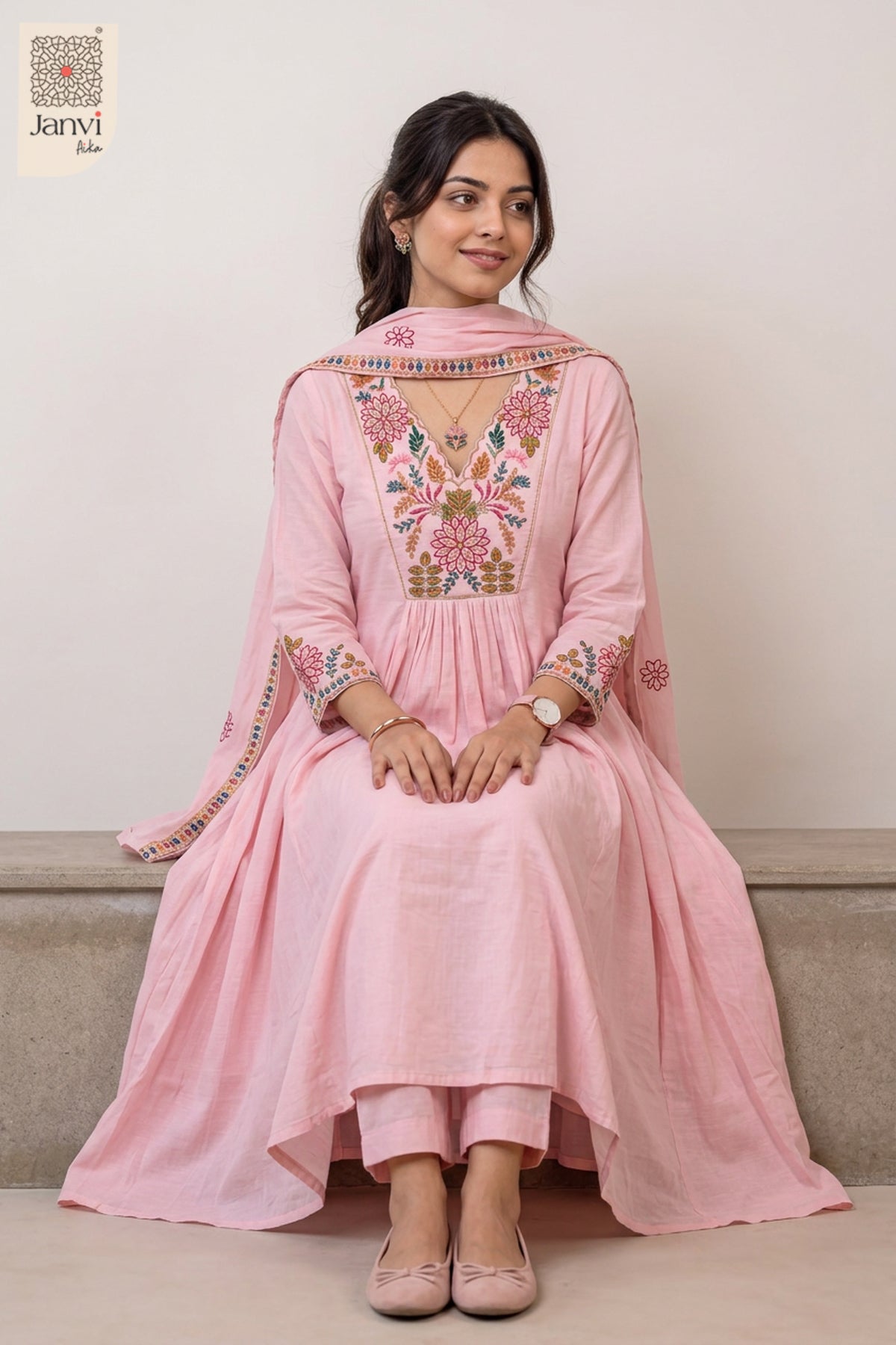 Rosewater Pink Gulmohar Symphony Anarkali