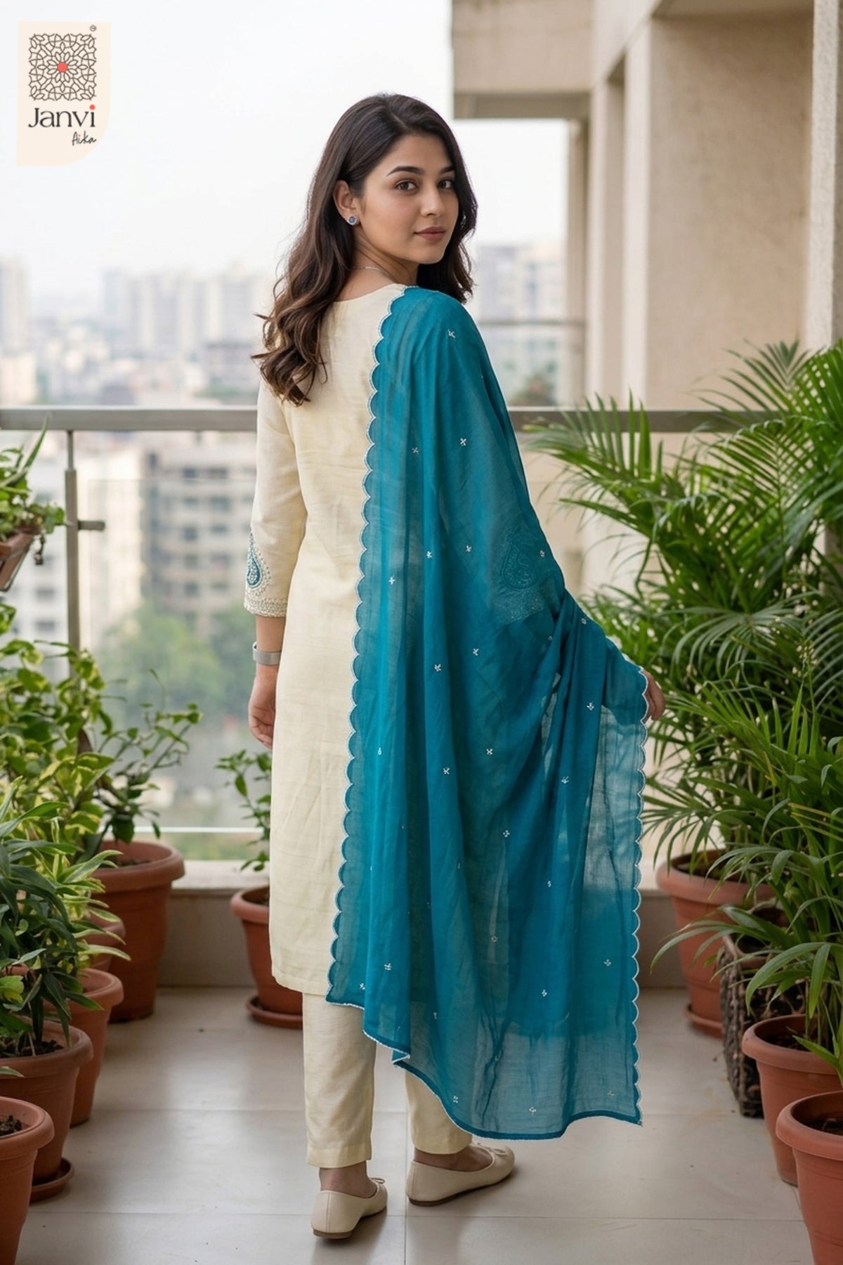 Royal Heritage Embroidered Chudidhar – Teal Blue