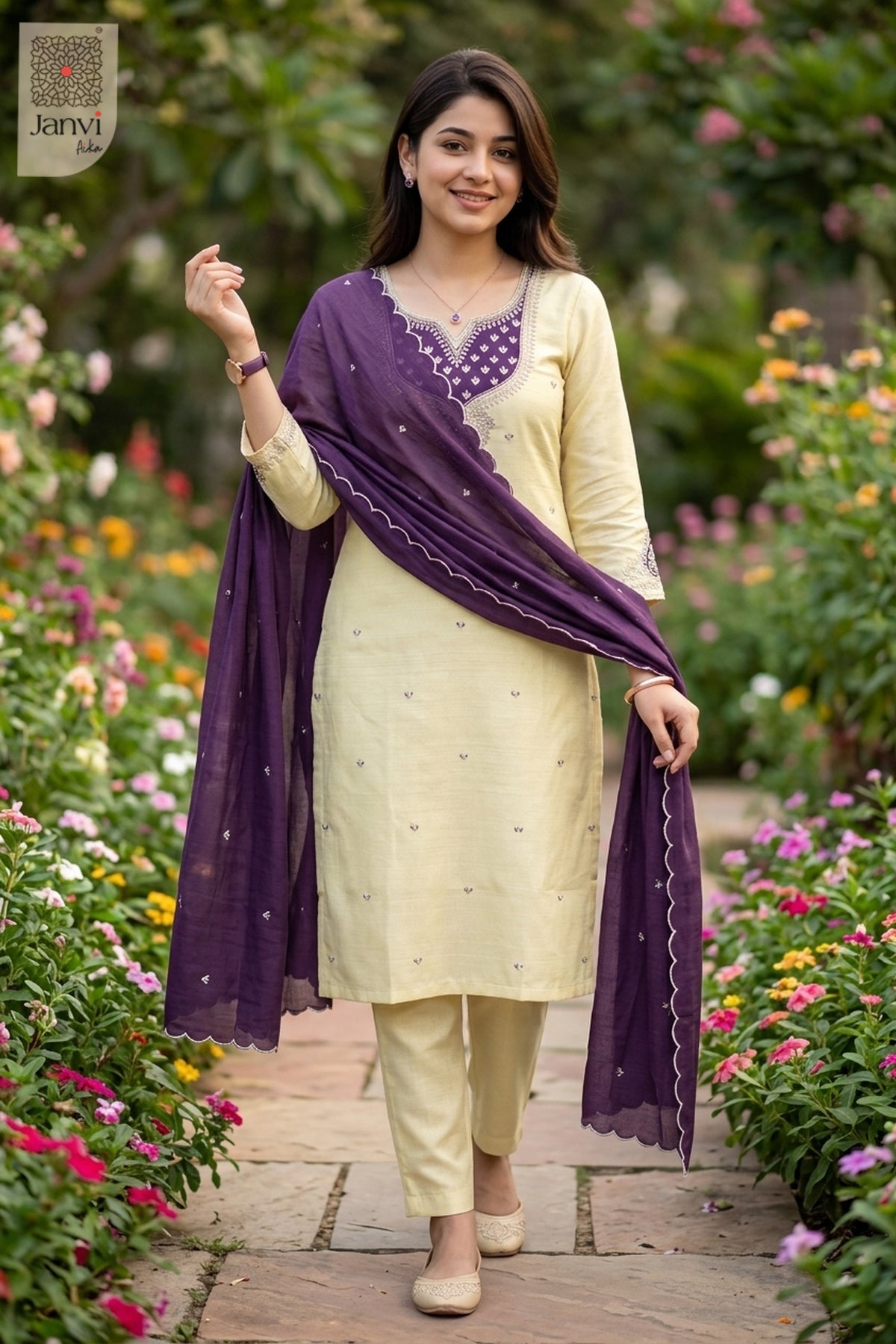 Royal Heritage Embroidered Chudidhar – Deep Purple