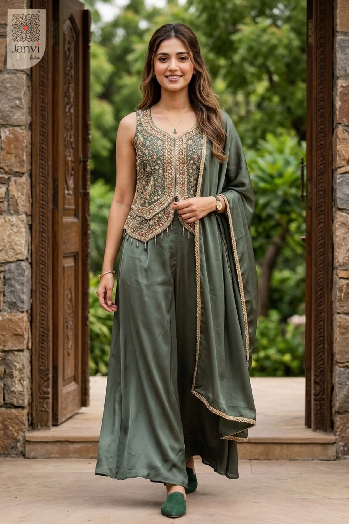 Sage Royale Sharara Set
