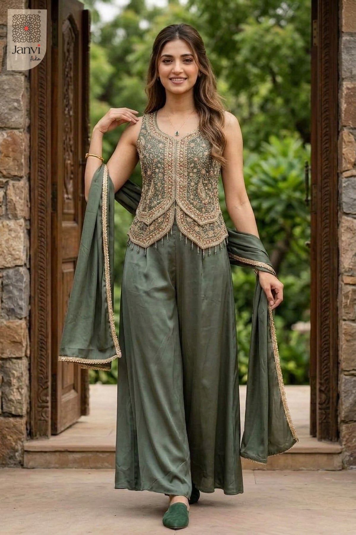 Sage Royale Sharara Set