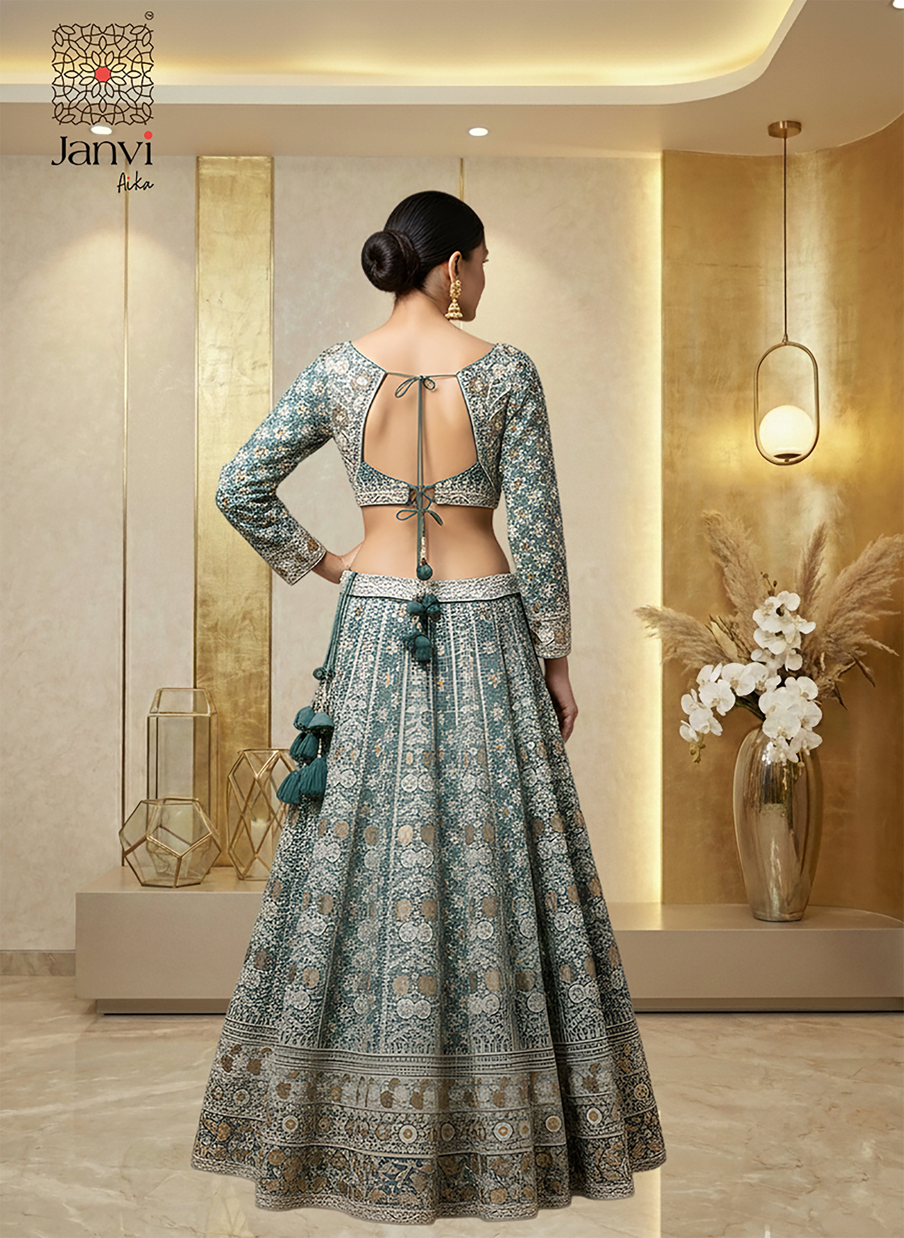 Seafoam Green Chikankari Lehenga Set