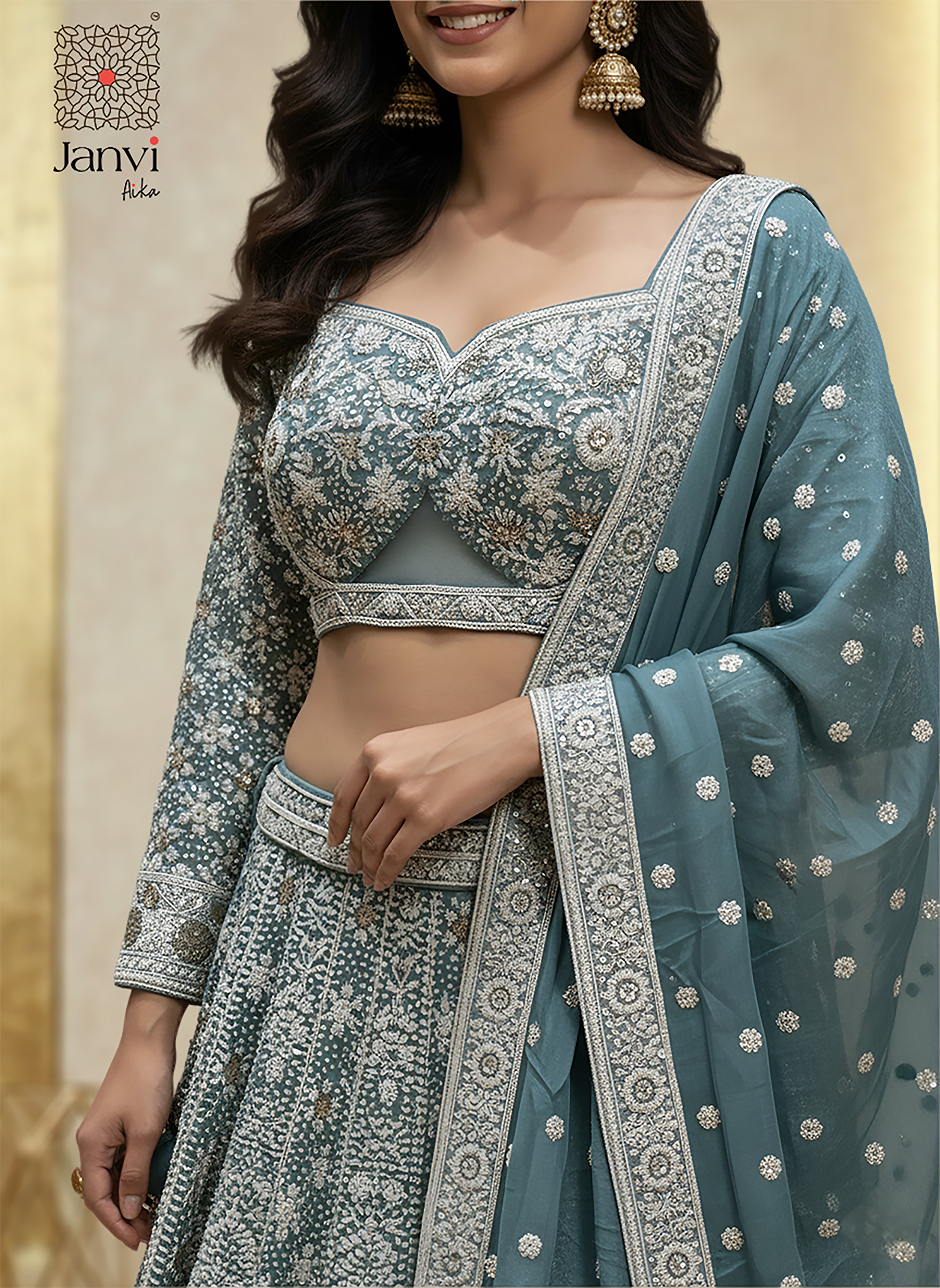 Seafoam Green Chikankari Lehenga Set