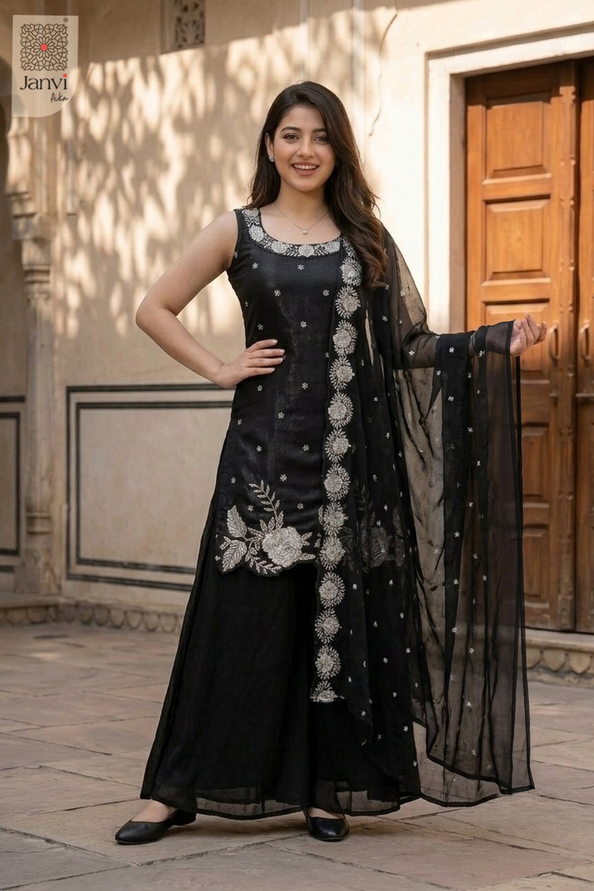 Silver Night Sharara Set