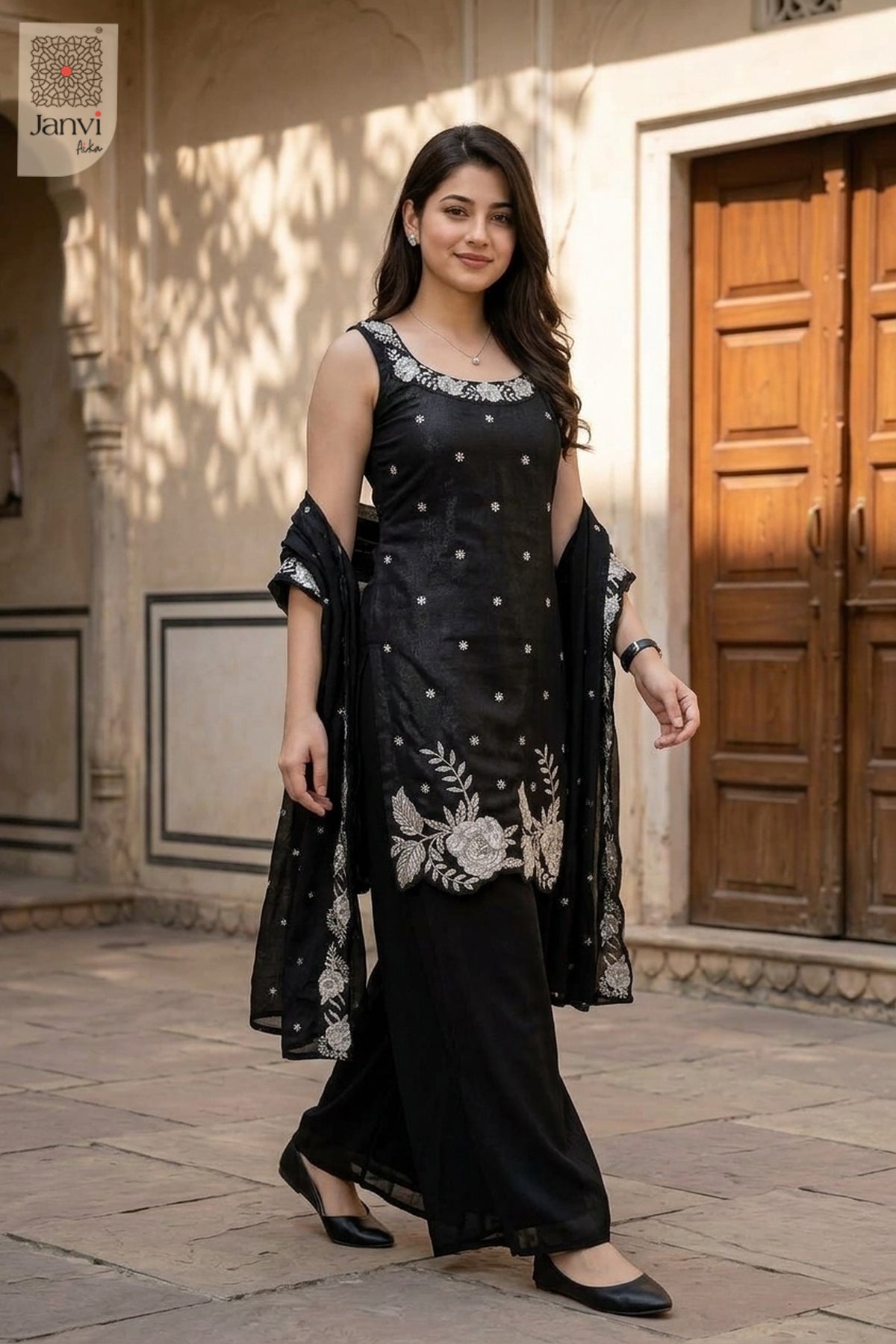 Silver Night Sharara Set