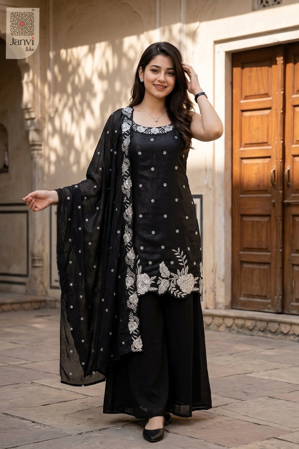 Silver Night Sharara Set
