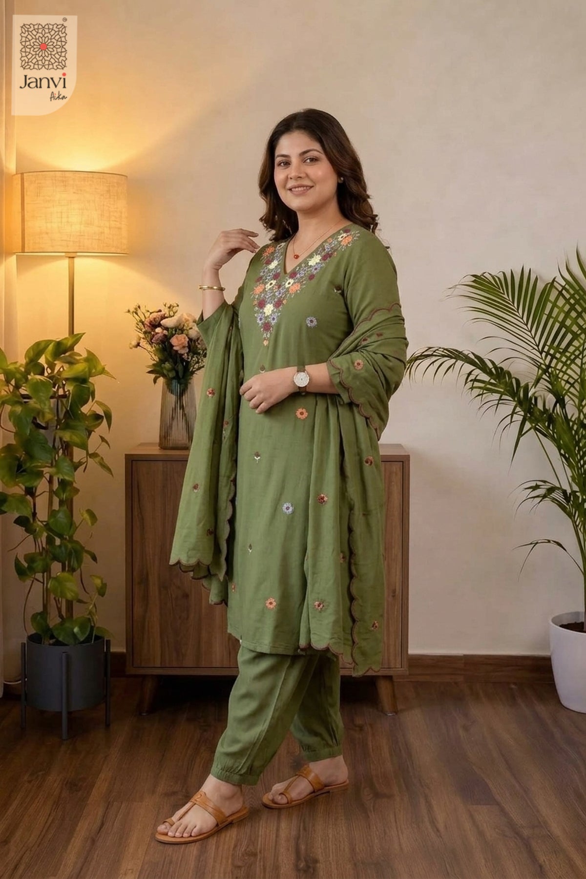 Springfield Floral Neckline Kurta Set