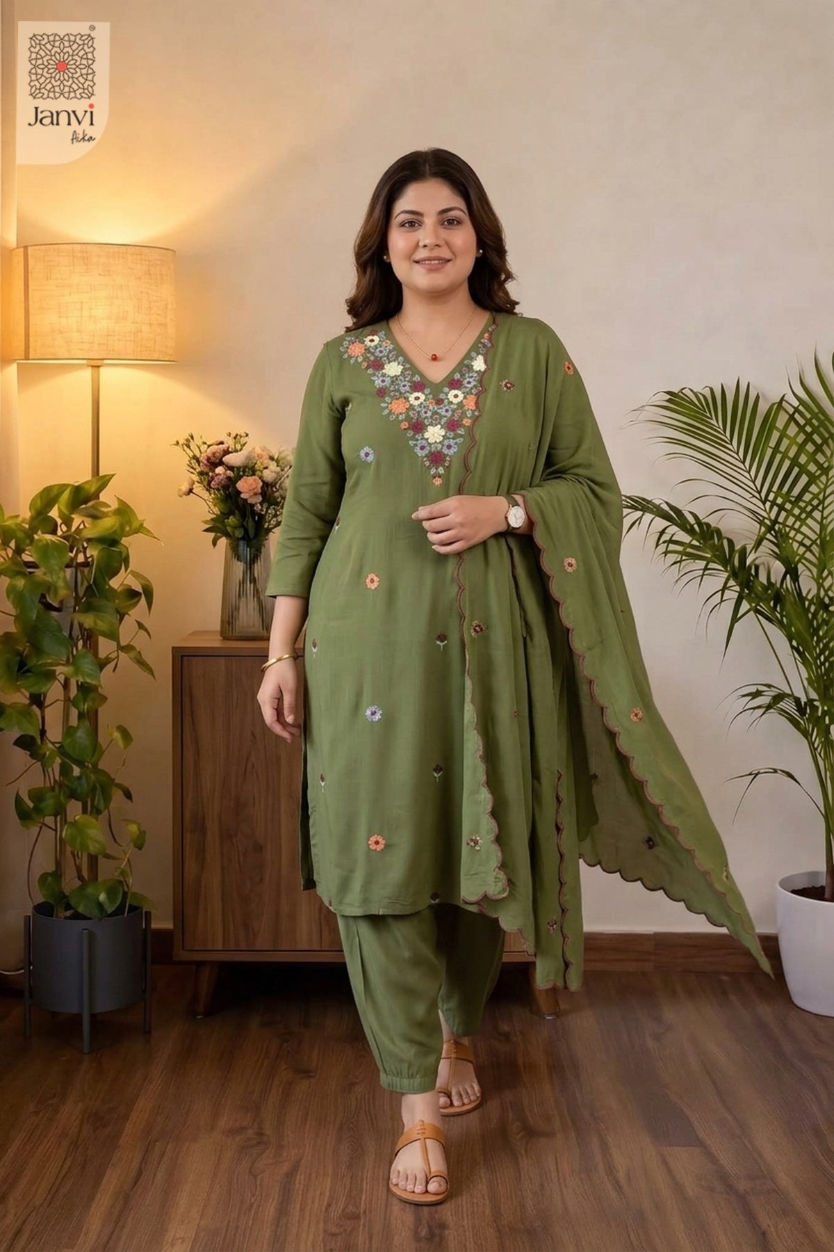 Springfield Floral Neckline Kurta Set