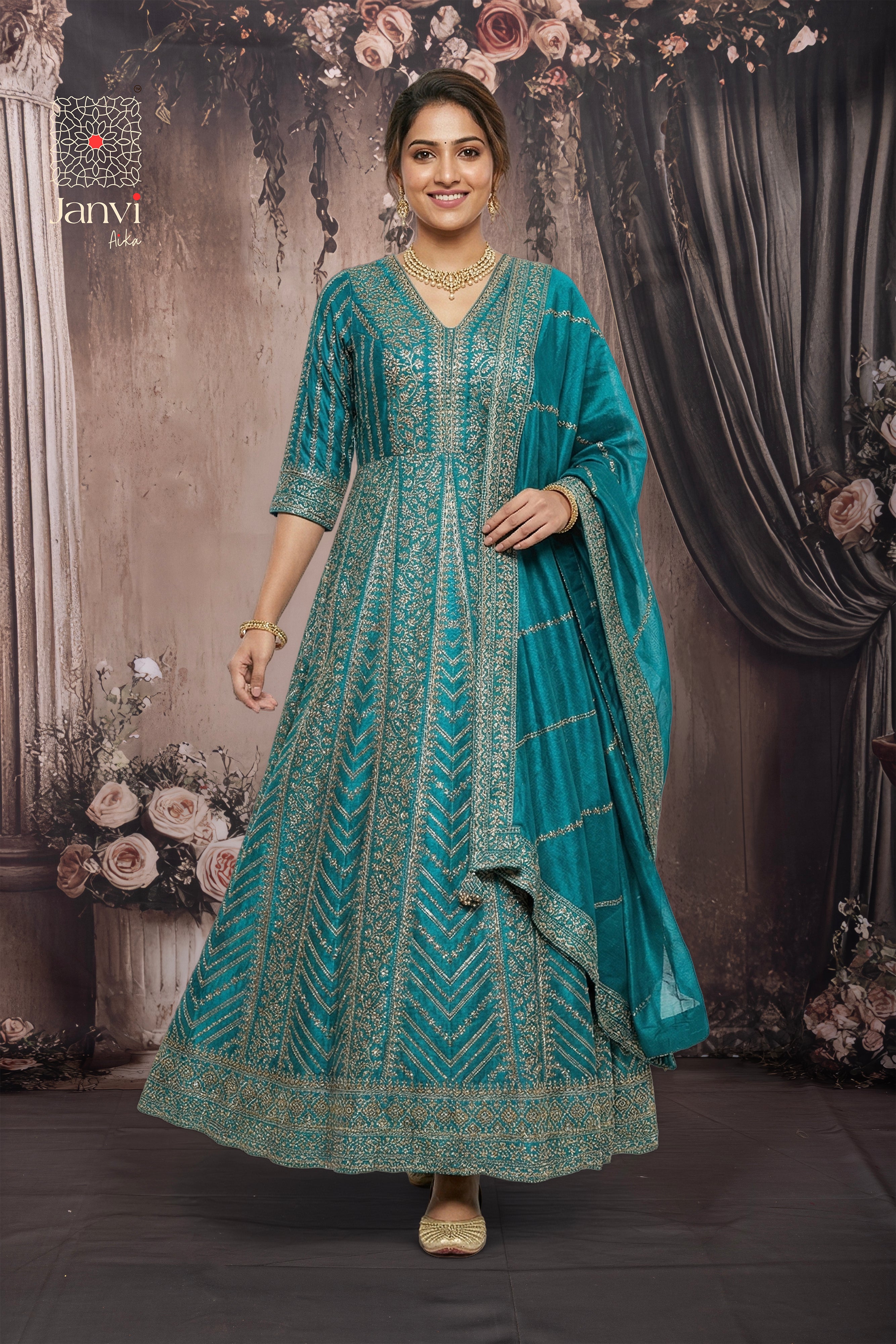 Teal Majesty Long Gown