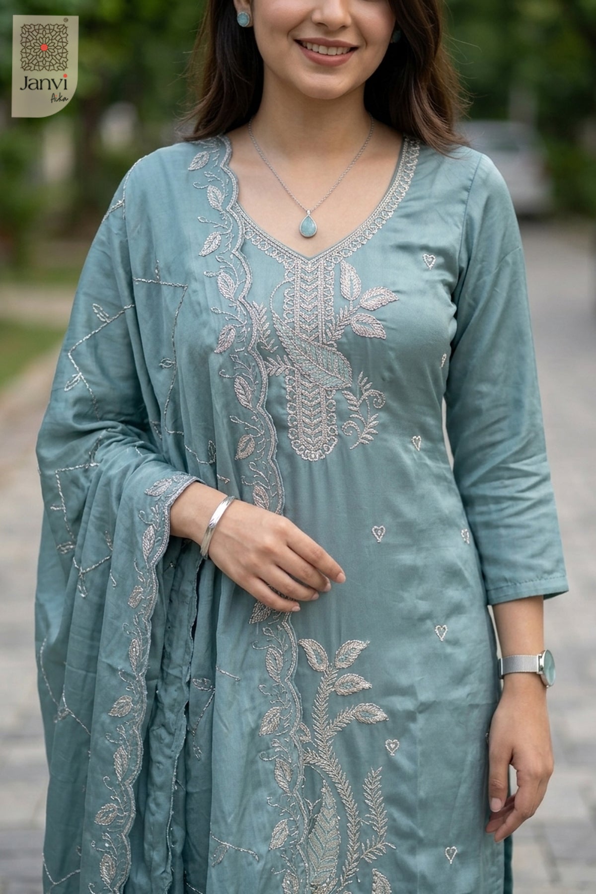 Teal Treasure Embroidered Chudidhar